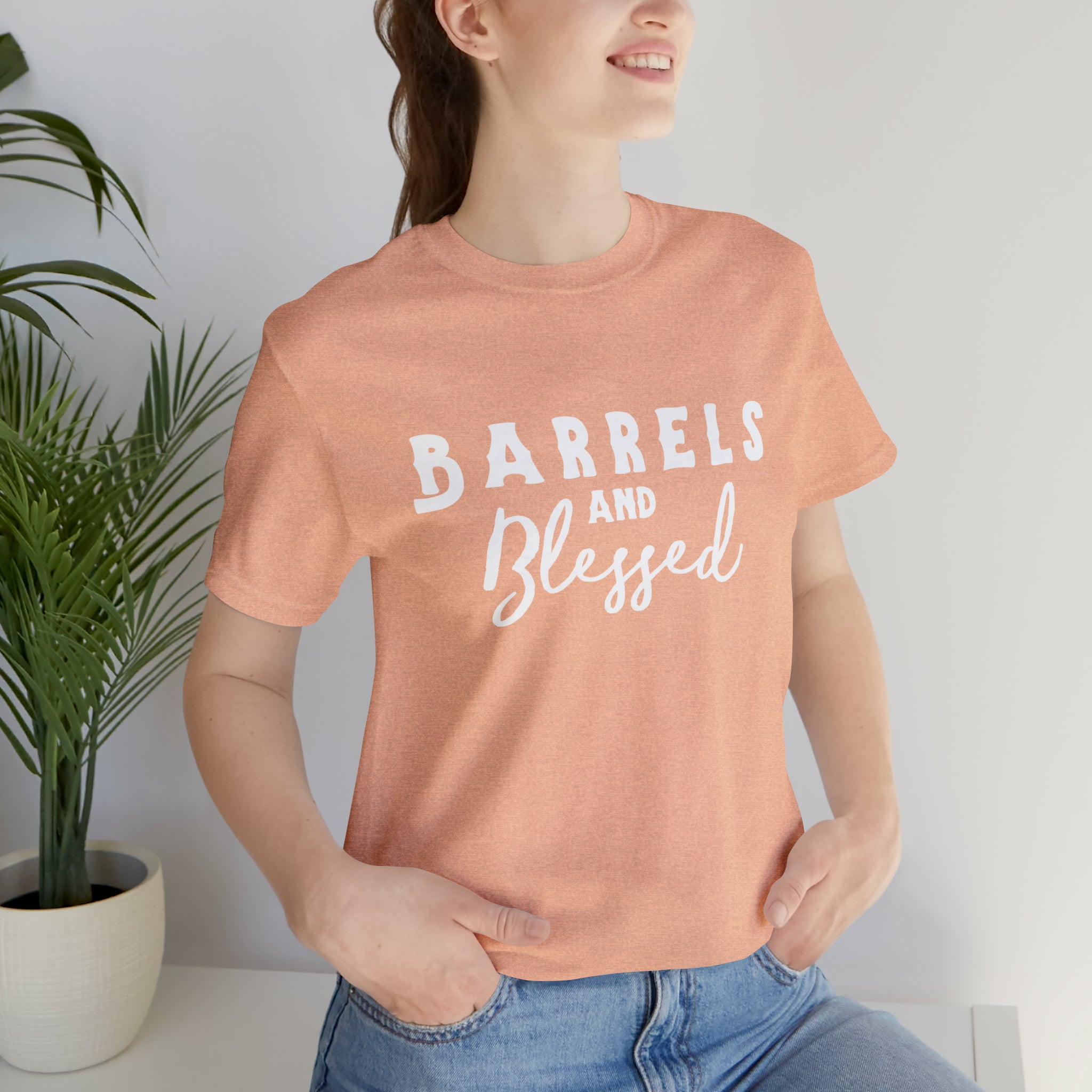 Barrels & Blessed Short Sleeve Tee Horse Riding Discipline Tee Printify Heather Peach XS