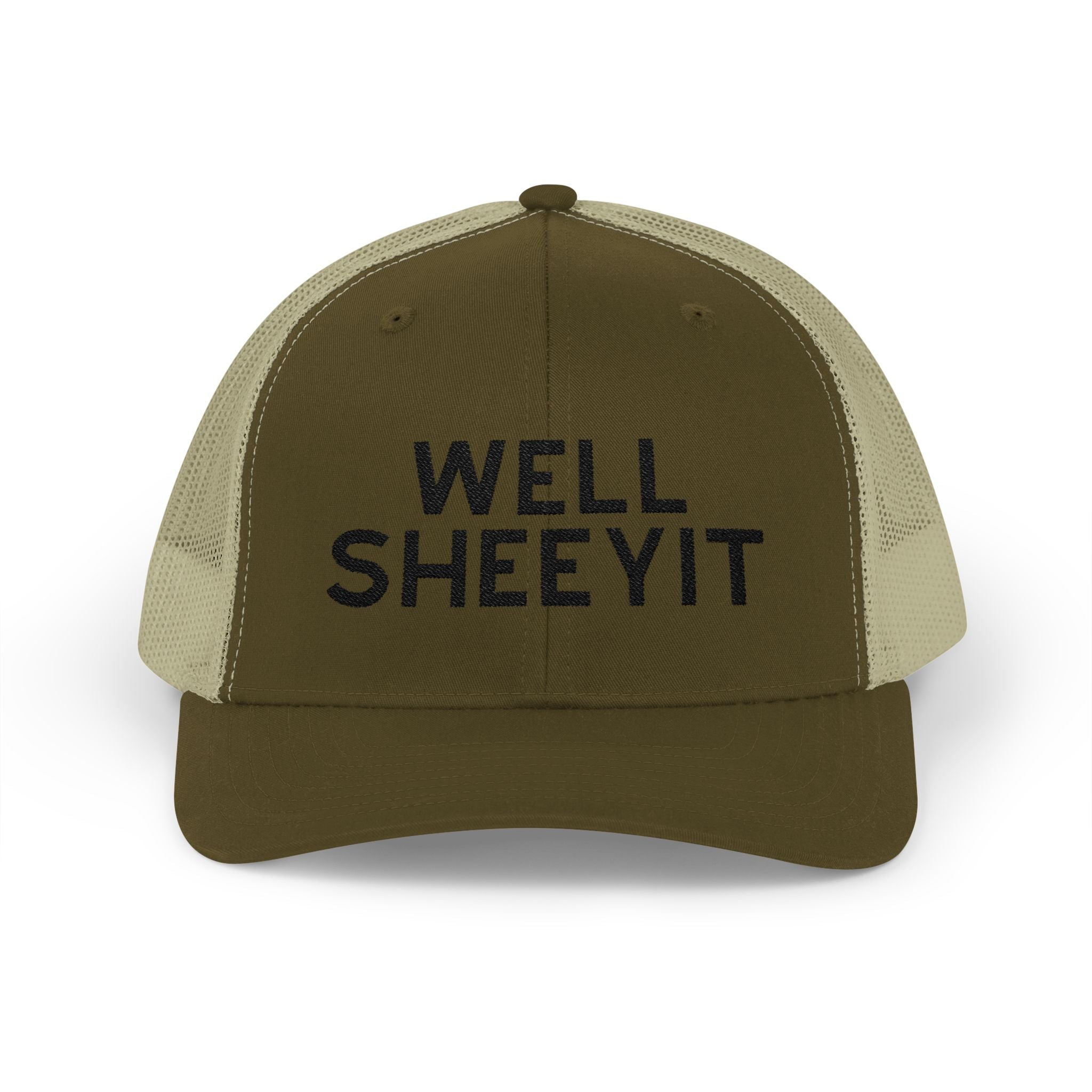 Well Sheeyit Trucker Hat Embroidered TCC Hat The Cinchy Cowgirl- Print Moss / Khaki