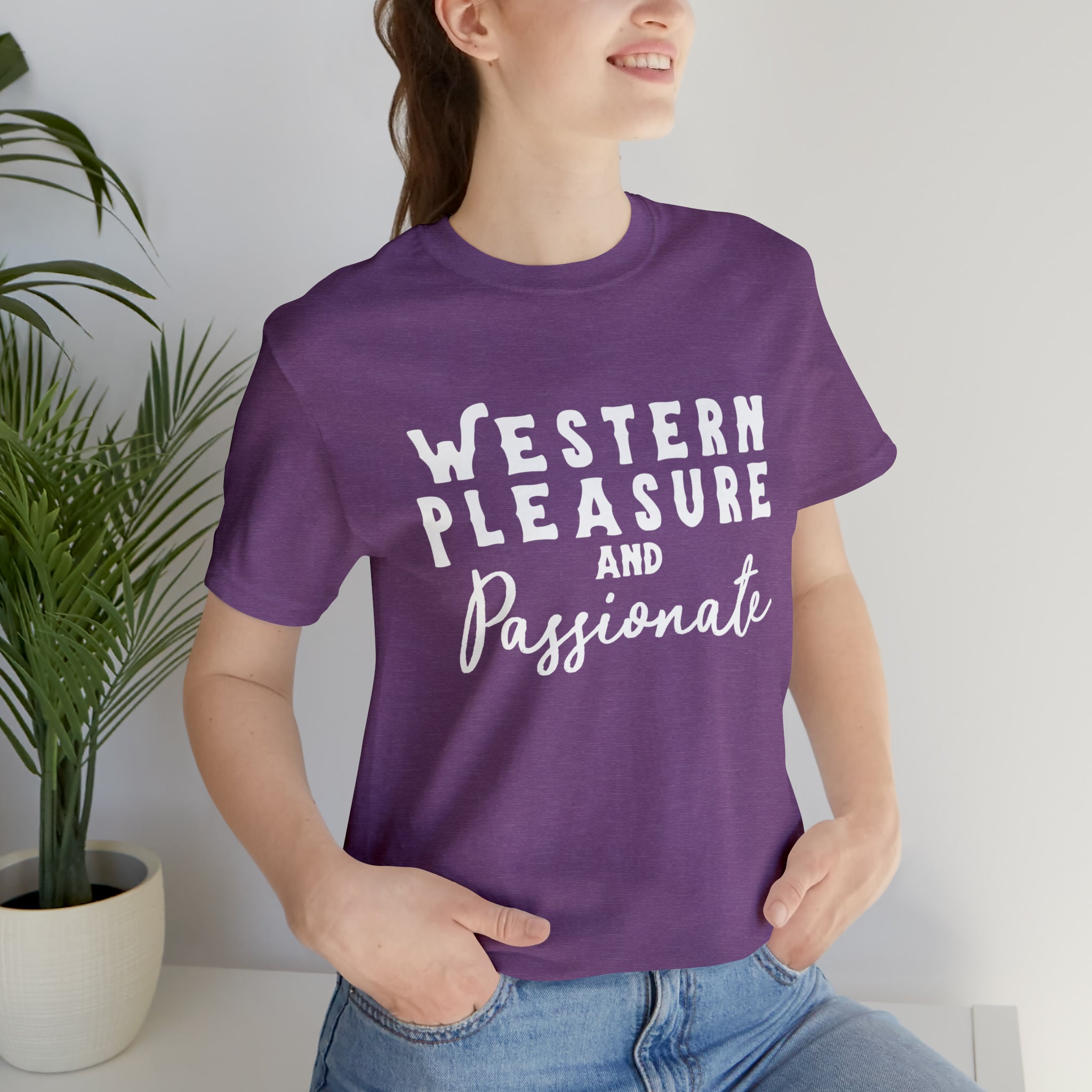 Western Pleasure & Passionate Short Sleeve Tee Horse Riding Discipline Tee Printify Heather Team Purple XS
