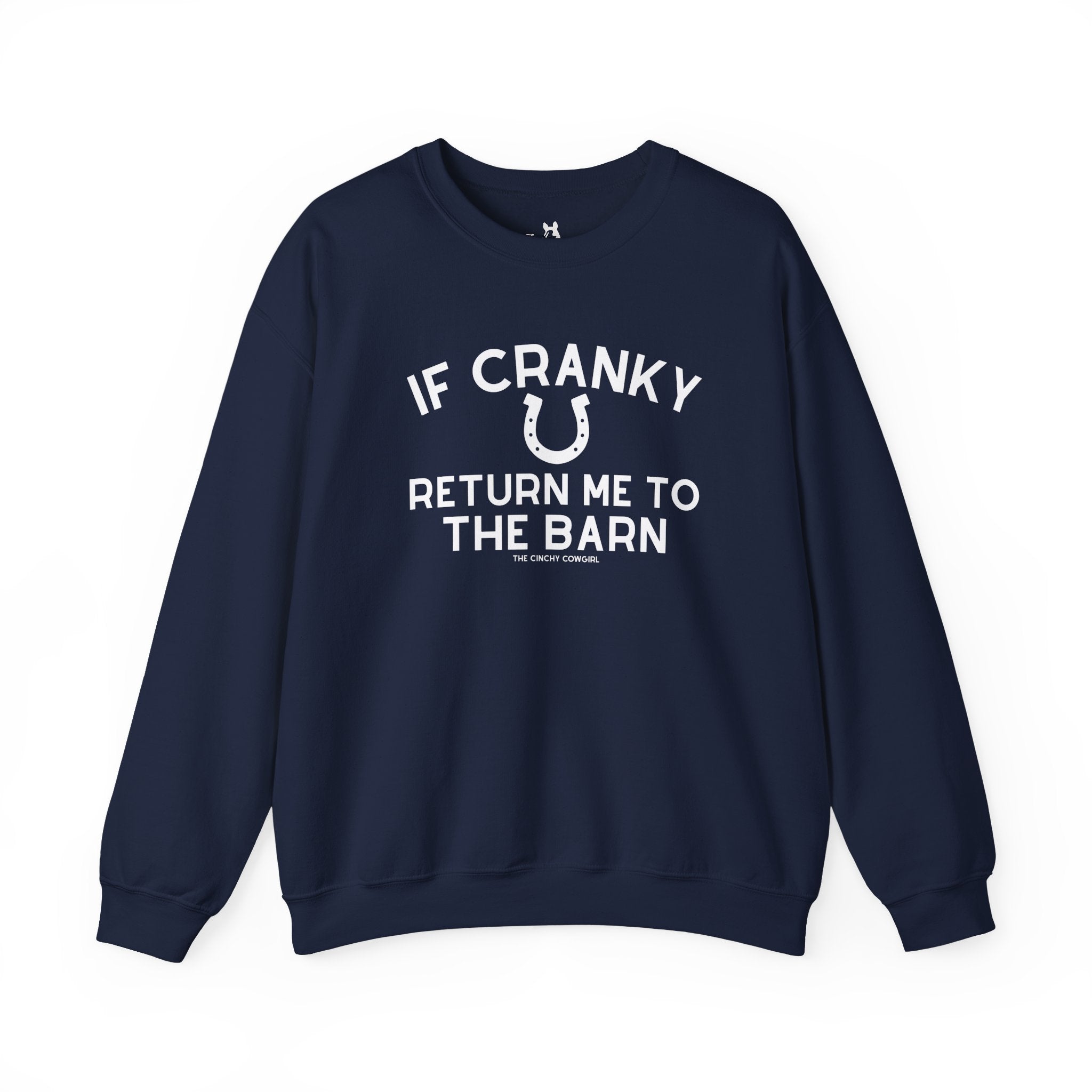 If Cranky, Return Me To The Barn Fleece Pullover Sweatshirt The Cinchy Cowgirl - Print S Navy