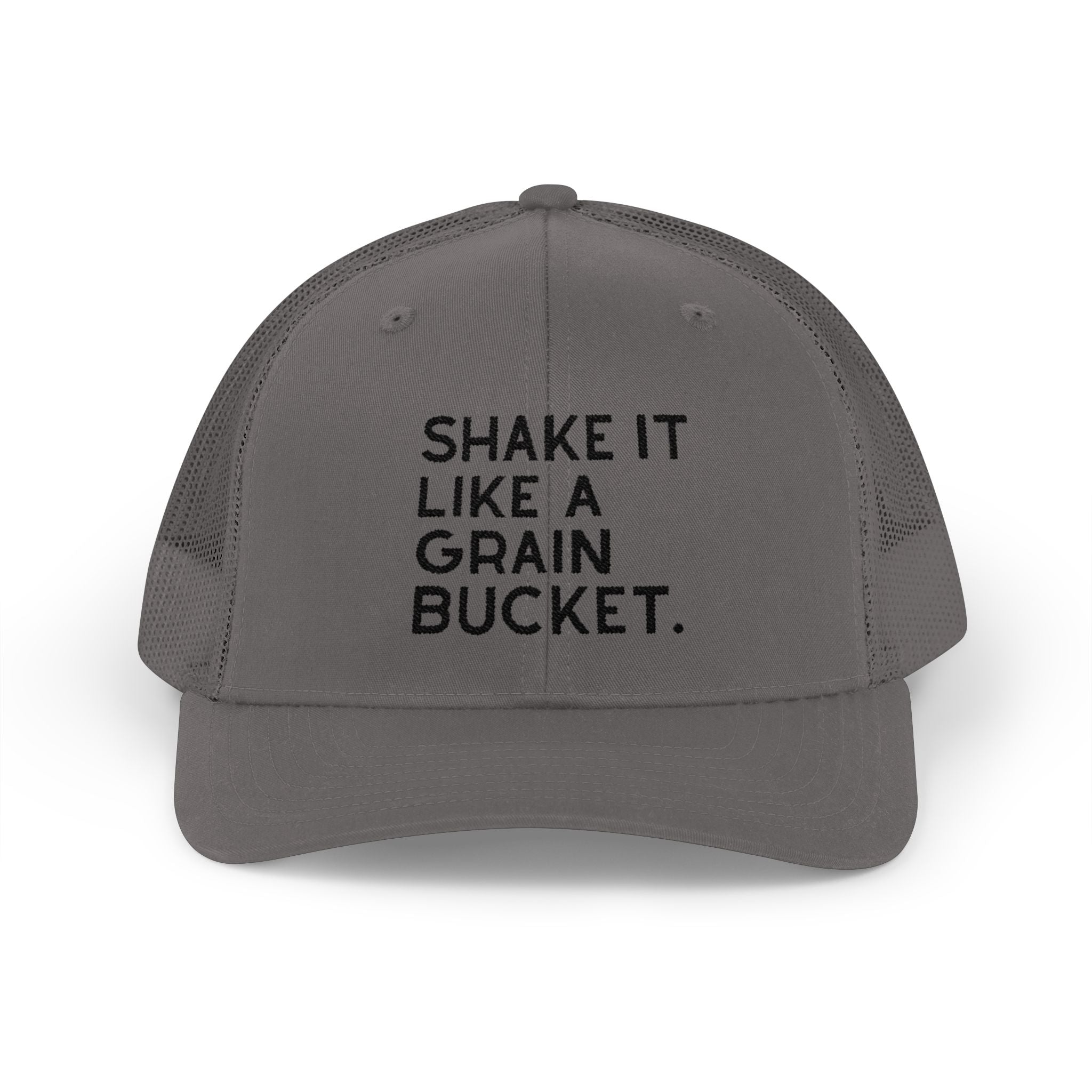 Embroidered Shake It Like A Grain Bucket Trucker Hat Embroidered TCC Hat The Cinchy Cowgirl - Print Charcoal