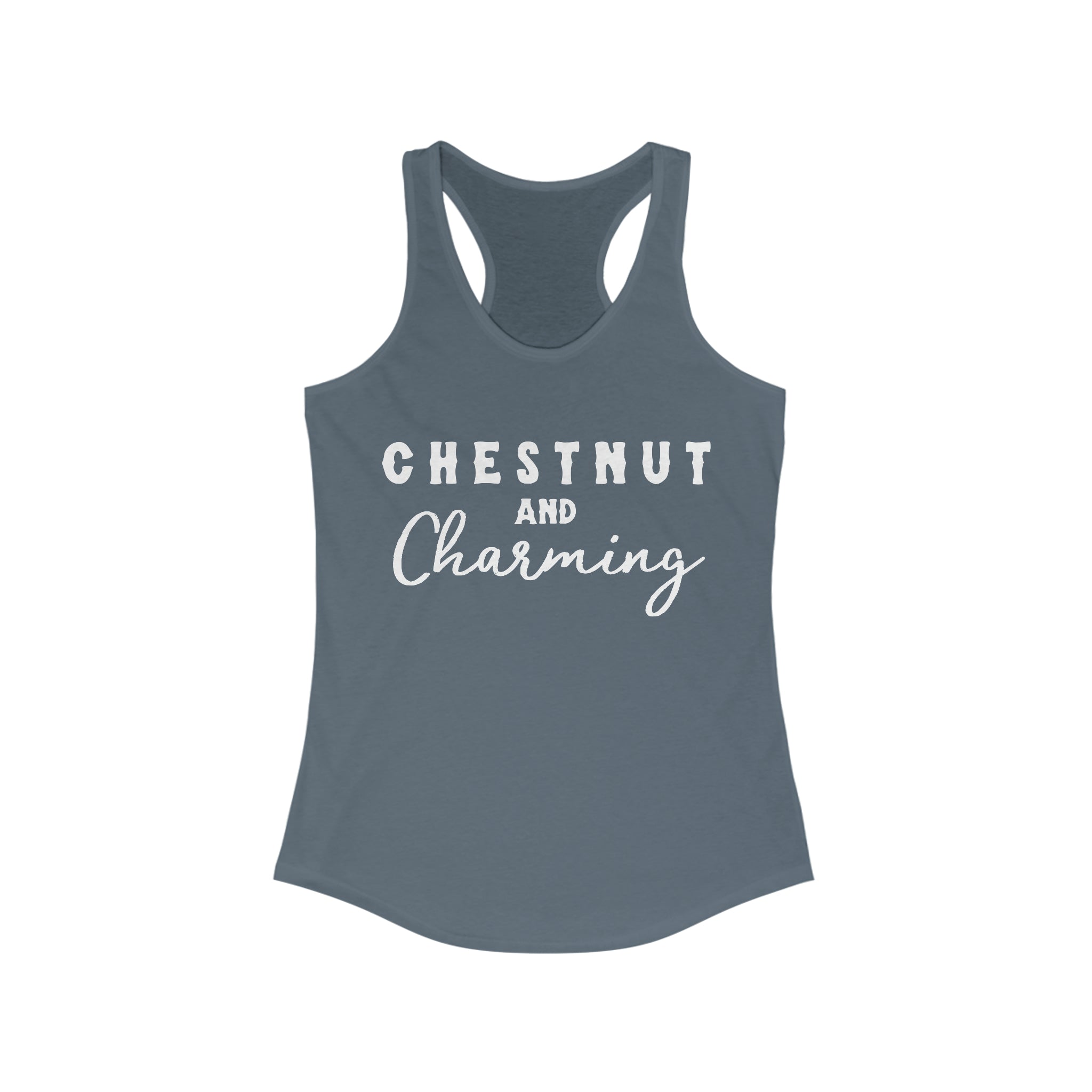 Chestnut & Charming Racerback Tank Horse Color Shirts Printify XS Solid Indigo