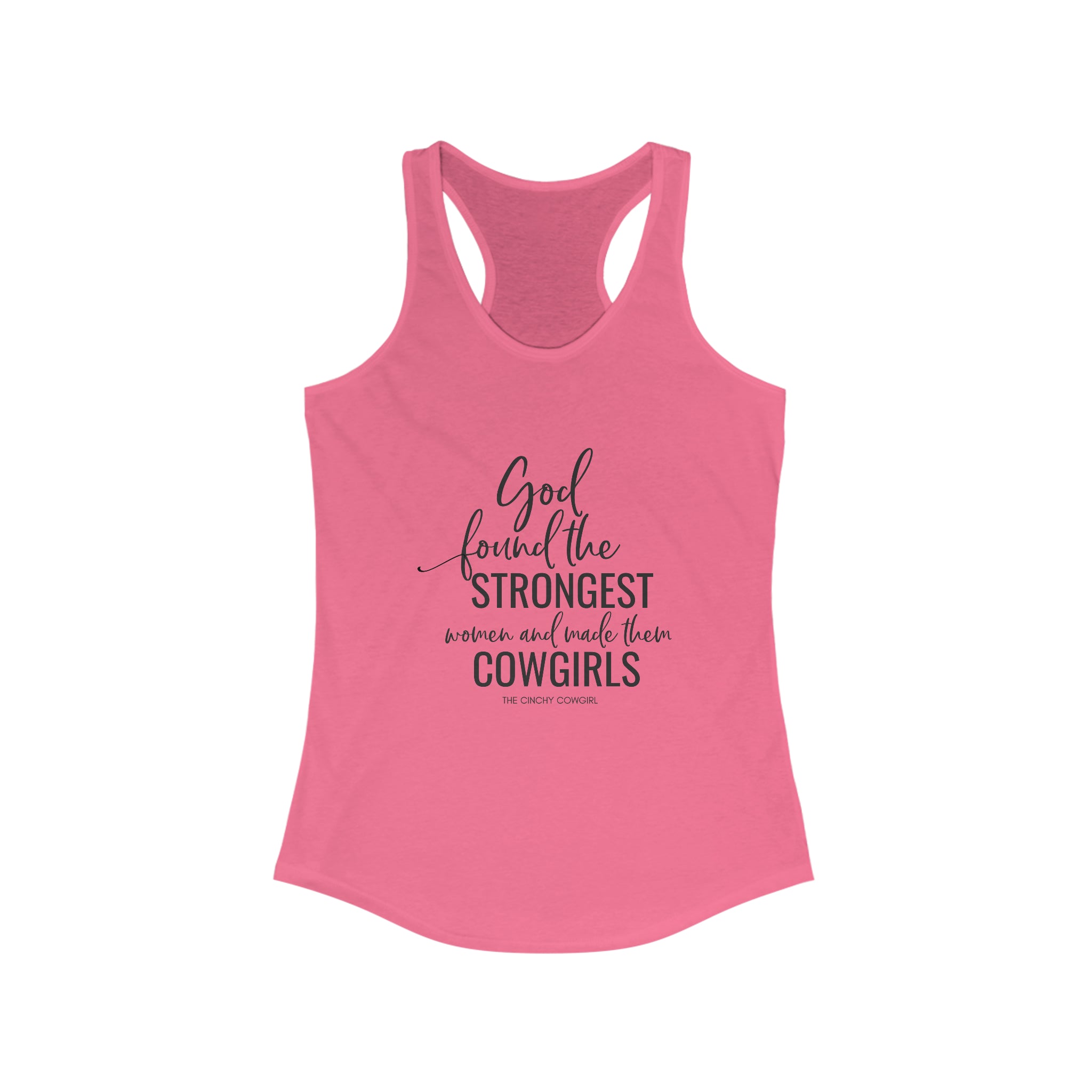 God Found the Strongest Women Racerback Tank tcc graphic tee Printify XS Solid Hot Pink