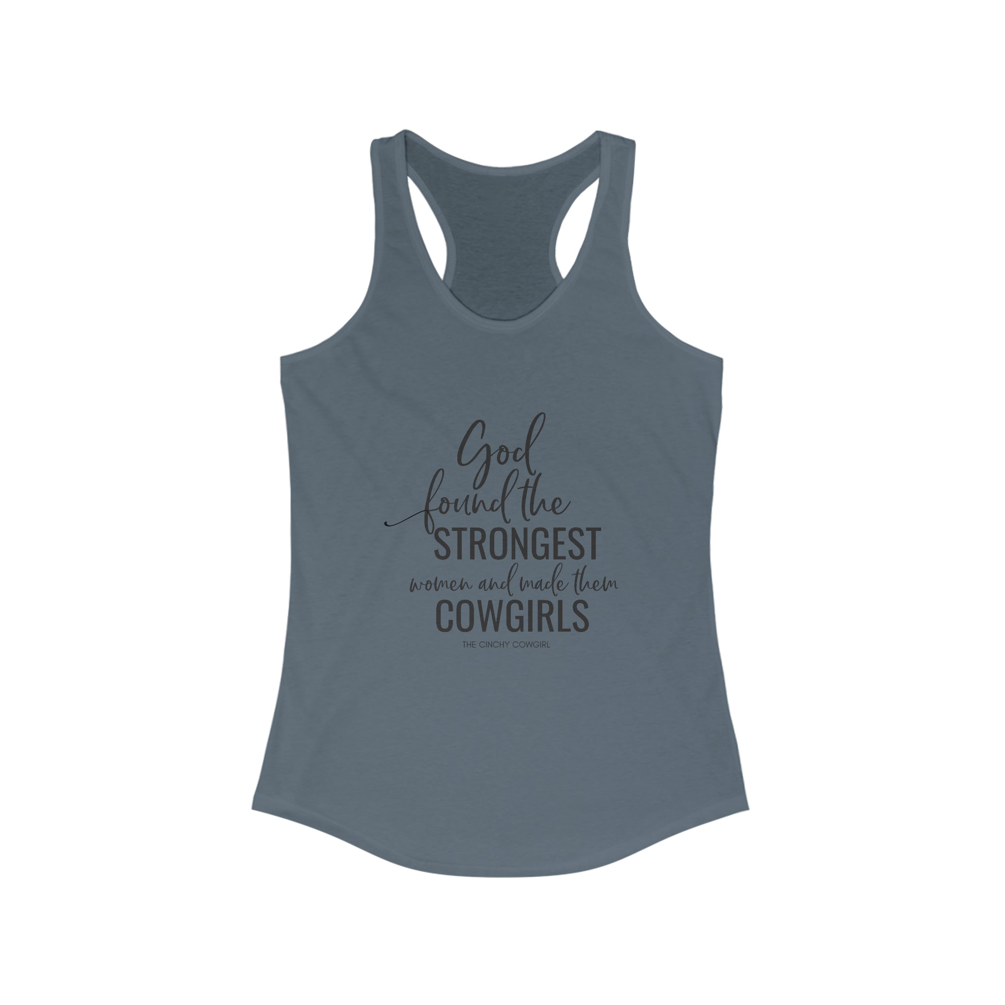 God Found the Strongest Women Racerback Tank tcc graphic tee Printify XS Solid Indigo