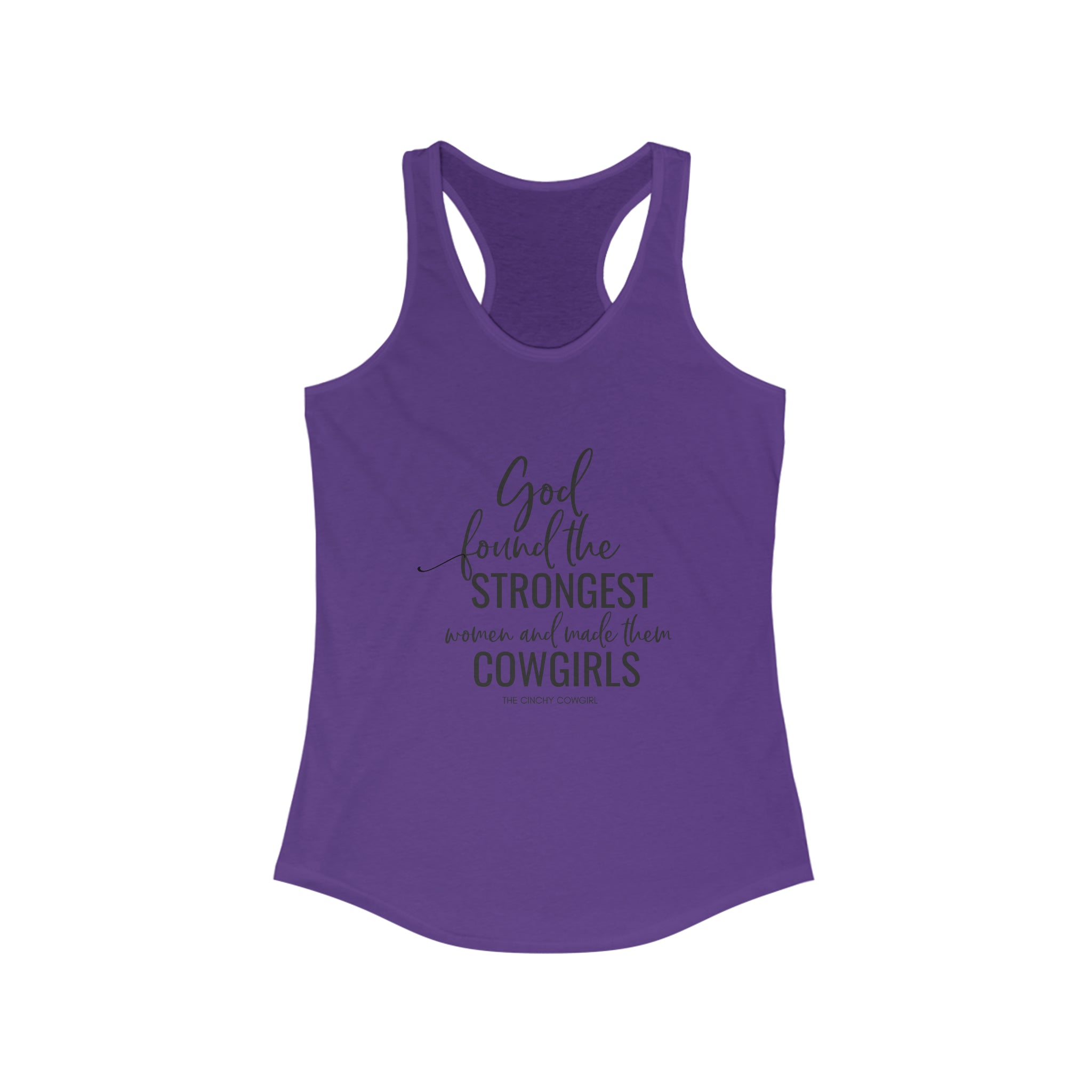 God Found the Strongest Women Racerback Tank tcc graphic tee Printify XS Solid Purple Rush