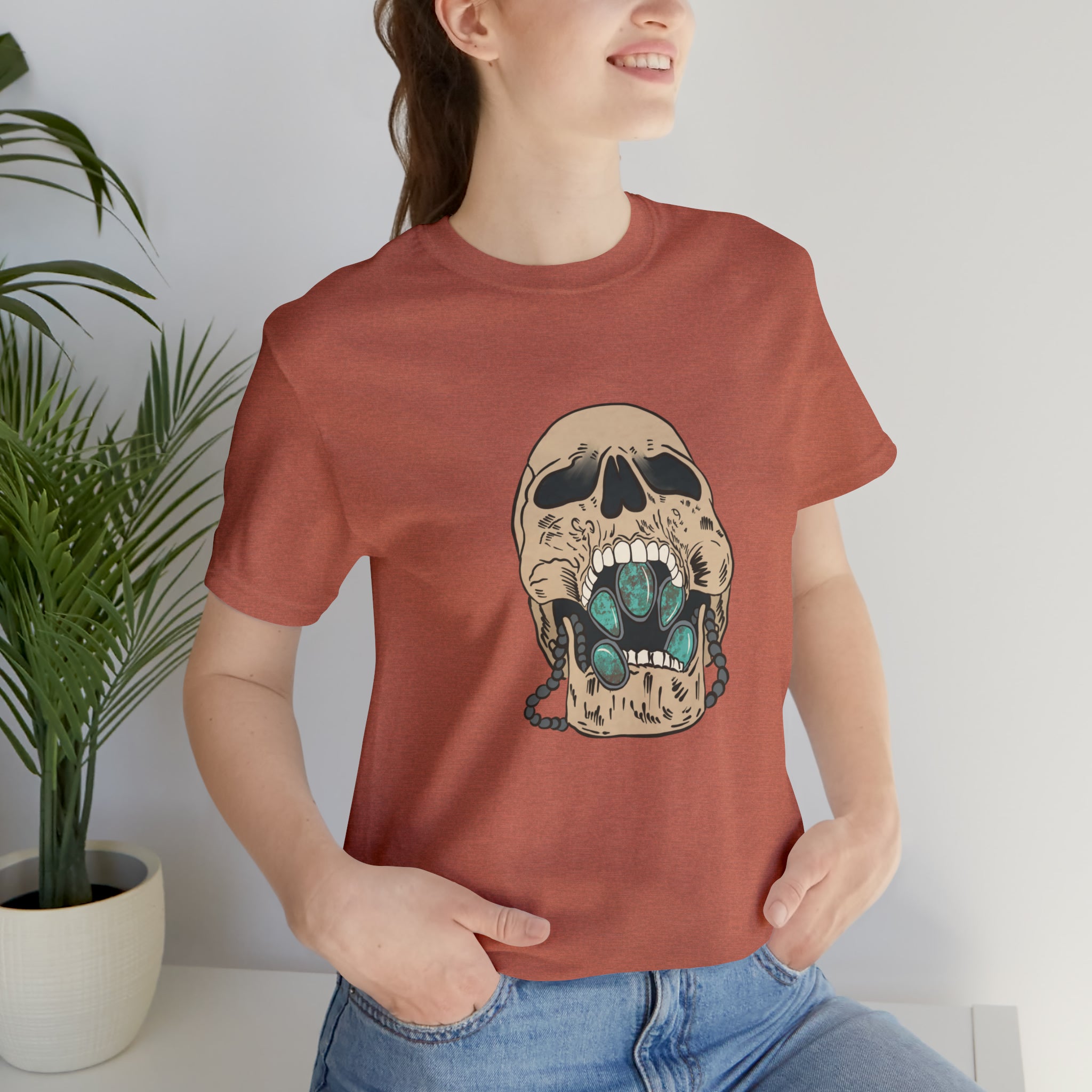 Squash Blossom Skull Short Sleeve Tee tcc graphic tee Printify Heather Clay XS