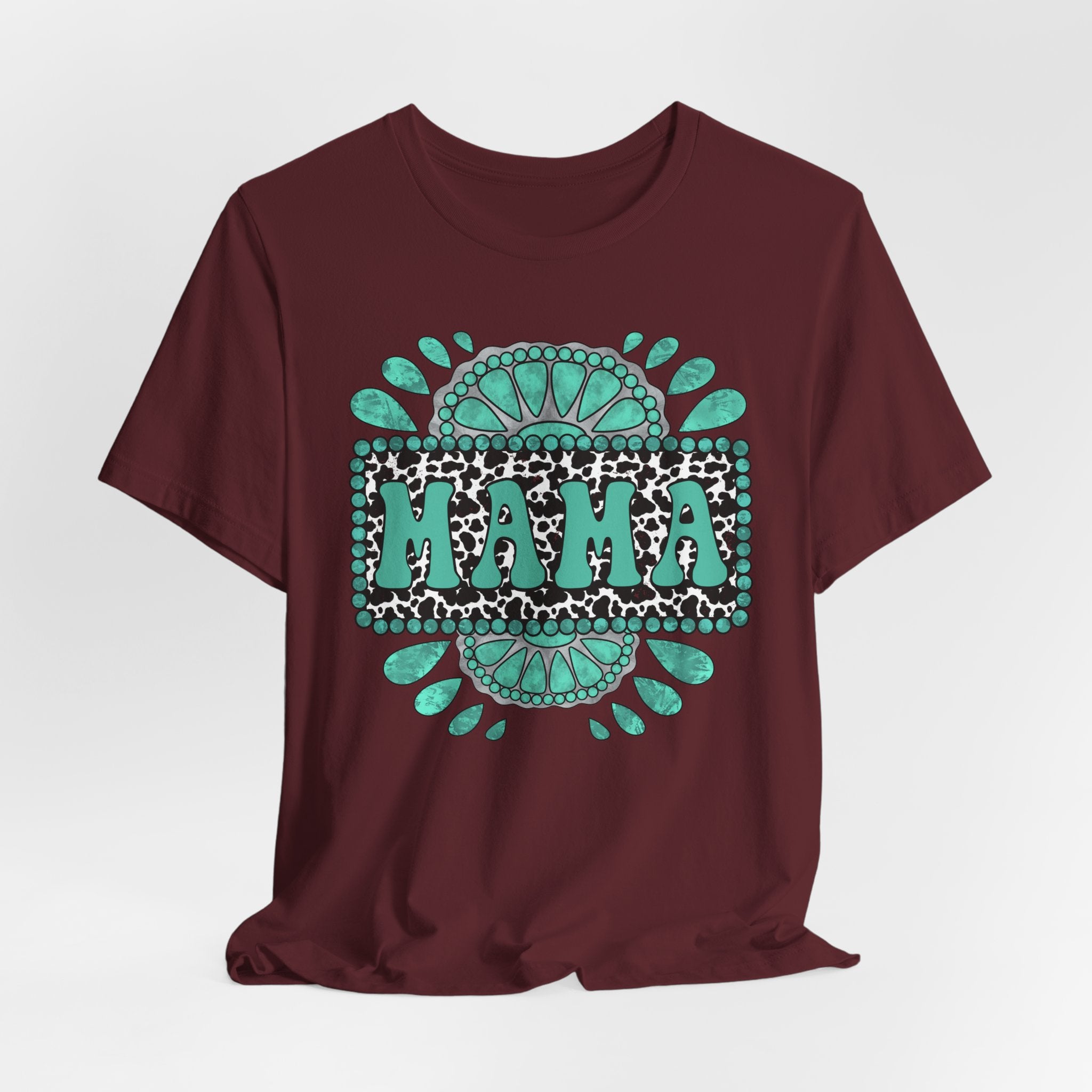 Turquoise Western Mama Short Sleeve Graphic Tee (Available In 14 Colors) T-Shirt Printify Maroon XS