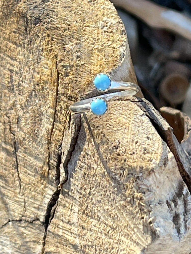 Navajo Turquoise Double Stone & Sterling Silver Adjustable Ring NT jewelry Nizhoni Traders LLC   
