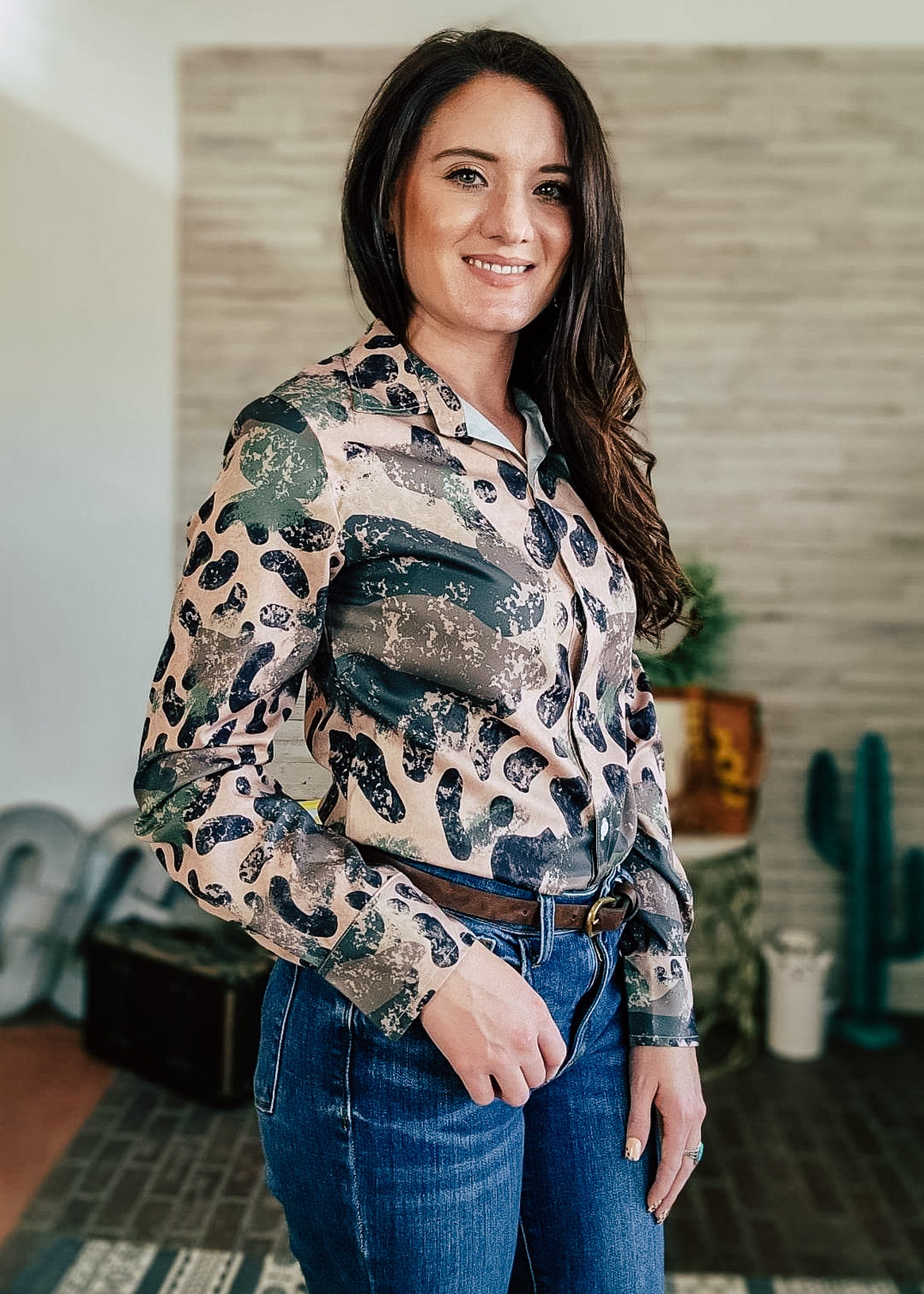 Leopard Camo Long Sleeve Button Down YC Long Sleeve Button Down The Cinchy Cowgirl (YC)
