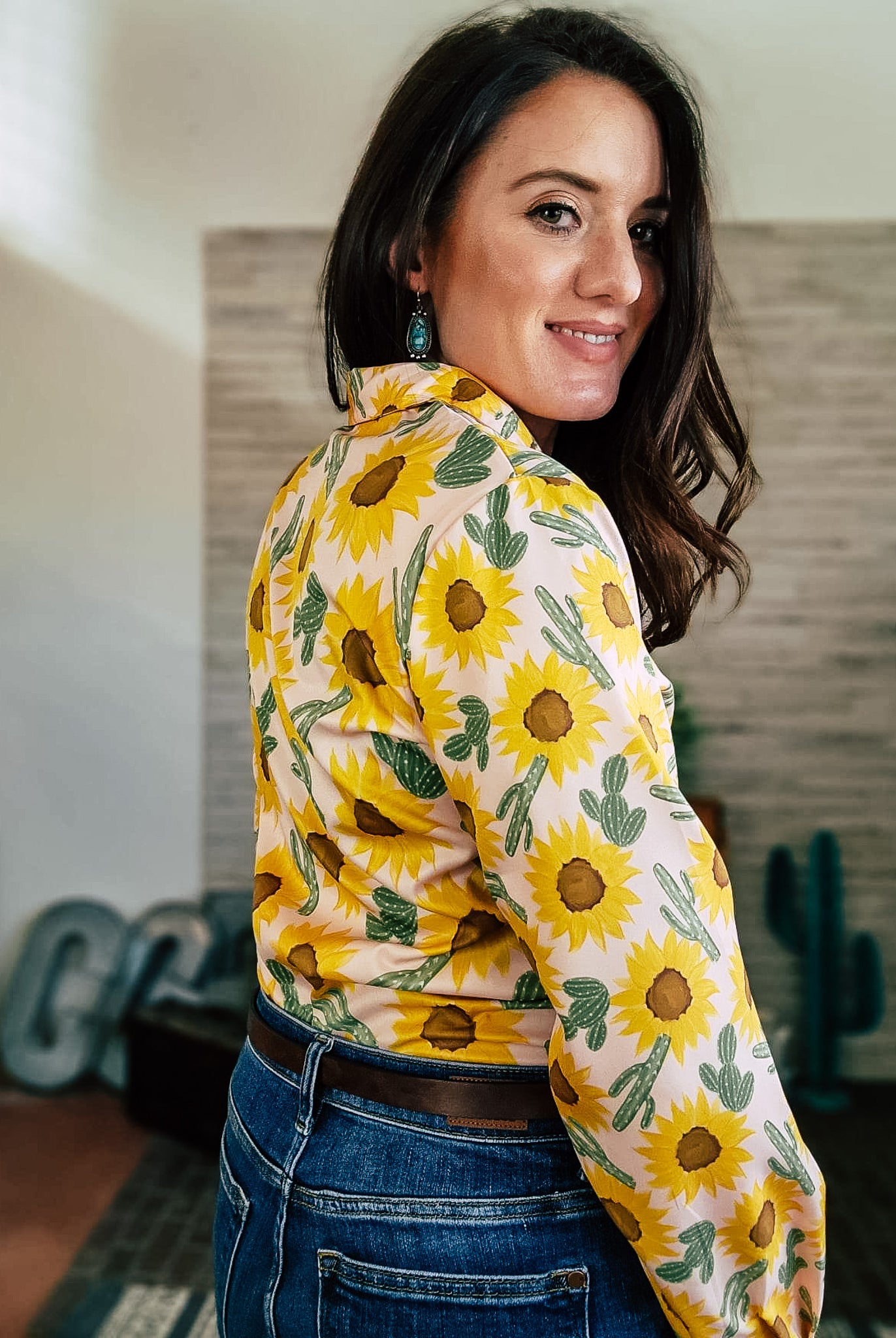 Sunflower & Cactus Long Sleeve Button Down YC Long Sleeve Button Down The Cinchy Cowgirl (YC)