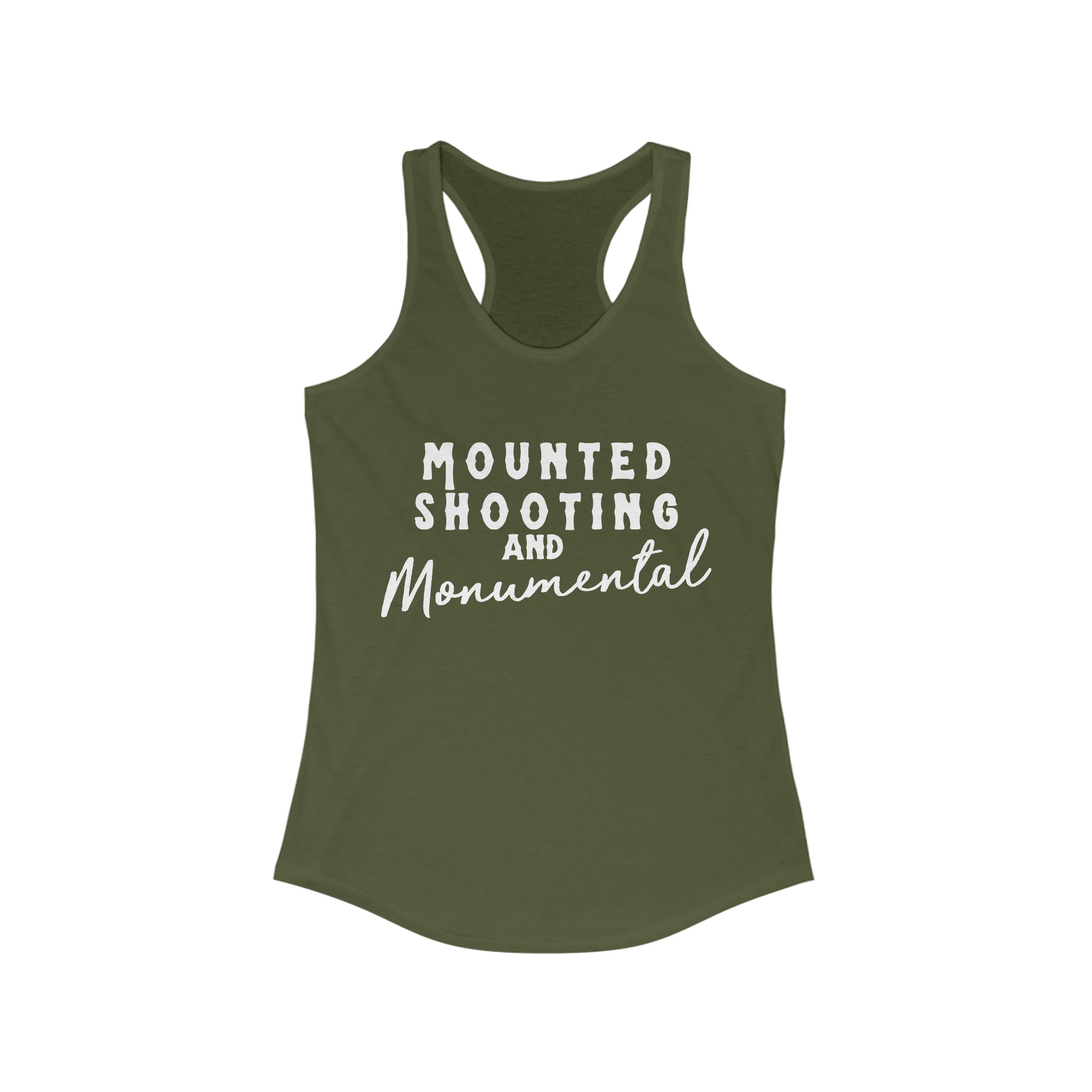 Mounted Shooting & Monumental Racerback Tank Horse Riding Discipline Tee Printify XS Solid Military Green