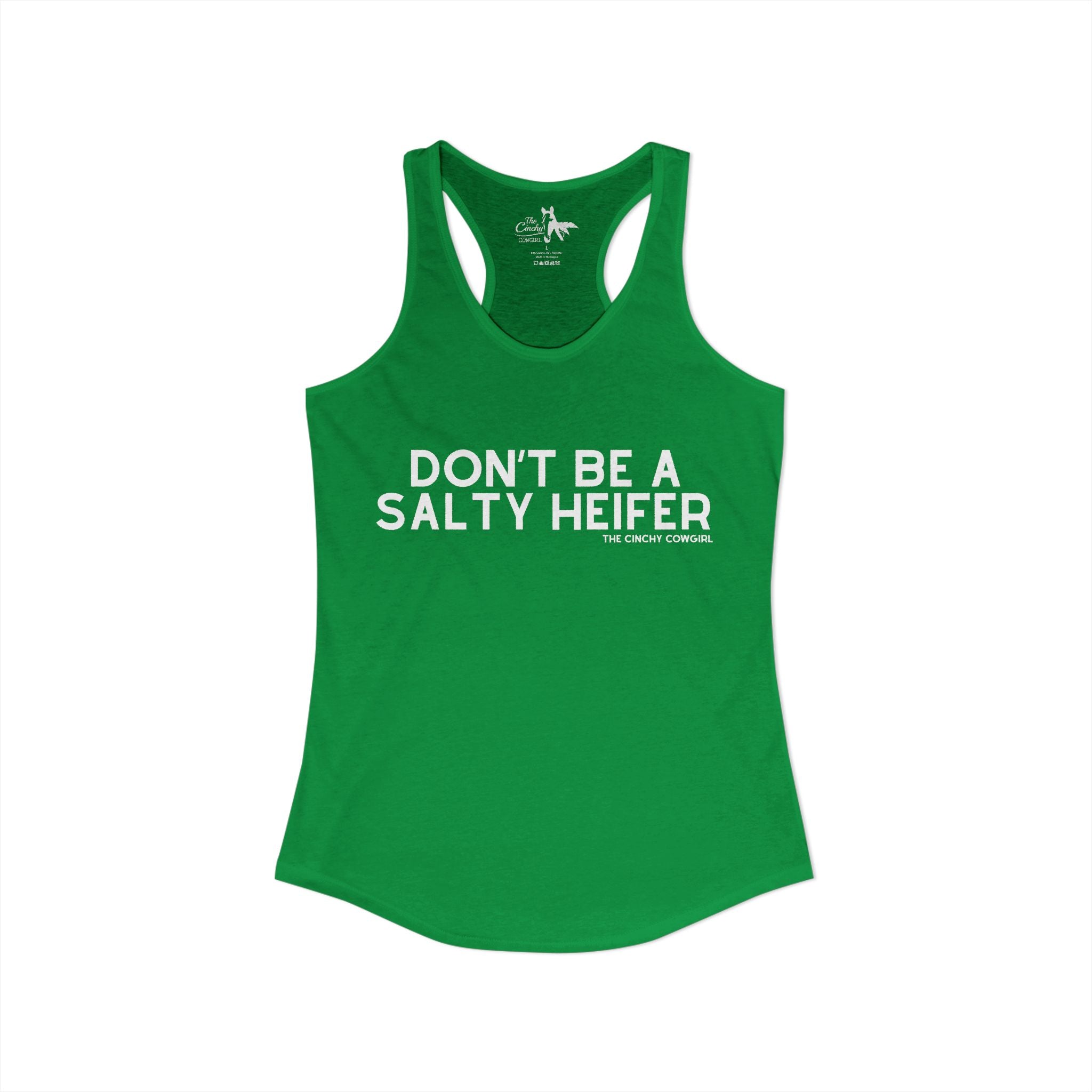 Don't Be A Salty Heifer Tank Top Tank Top The Cinchy Cowgirl - Print XS Solid Kelly Green