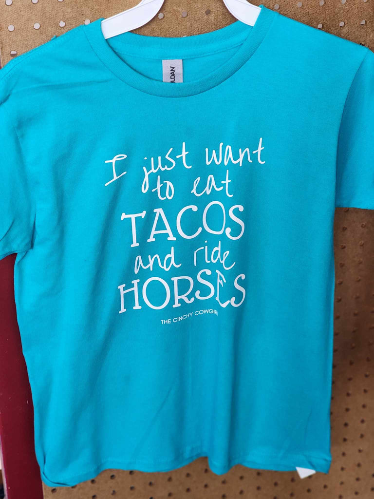 YOUTH Blue Eat Tacos Tee youth graphic The Cinchy Cowgirl   