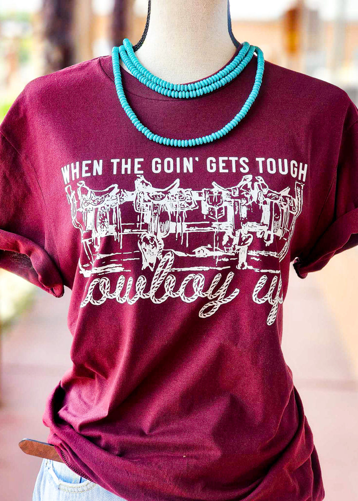 Maroon Cowboy Up Short Sleeve Graphic Tee tcc graphic tee - $19.99 The Cinchy Cowgirl   