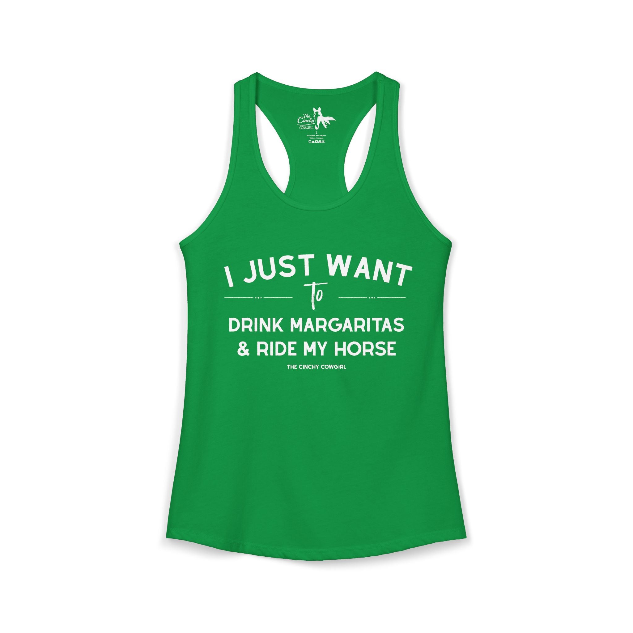 I Just Want to Drink Margaritas And Ride My Horse Tank Top Tank Top The Cinchy Cowgirl - Print XS Solid Kelly Green