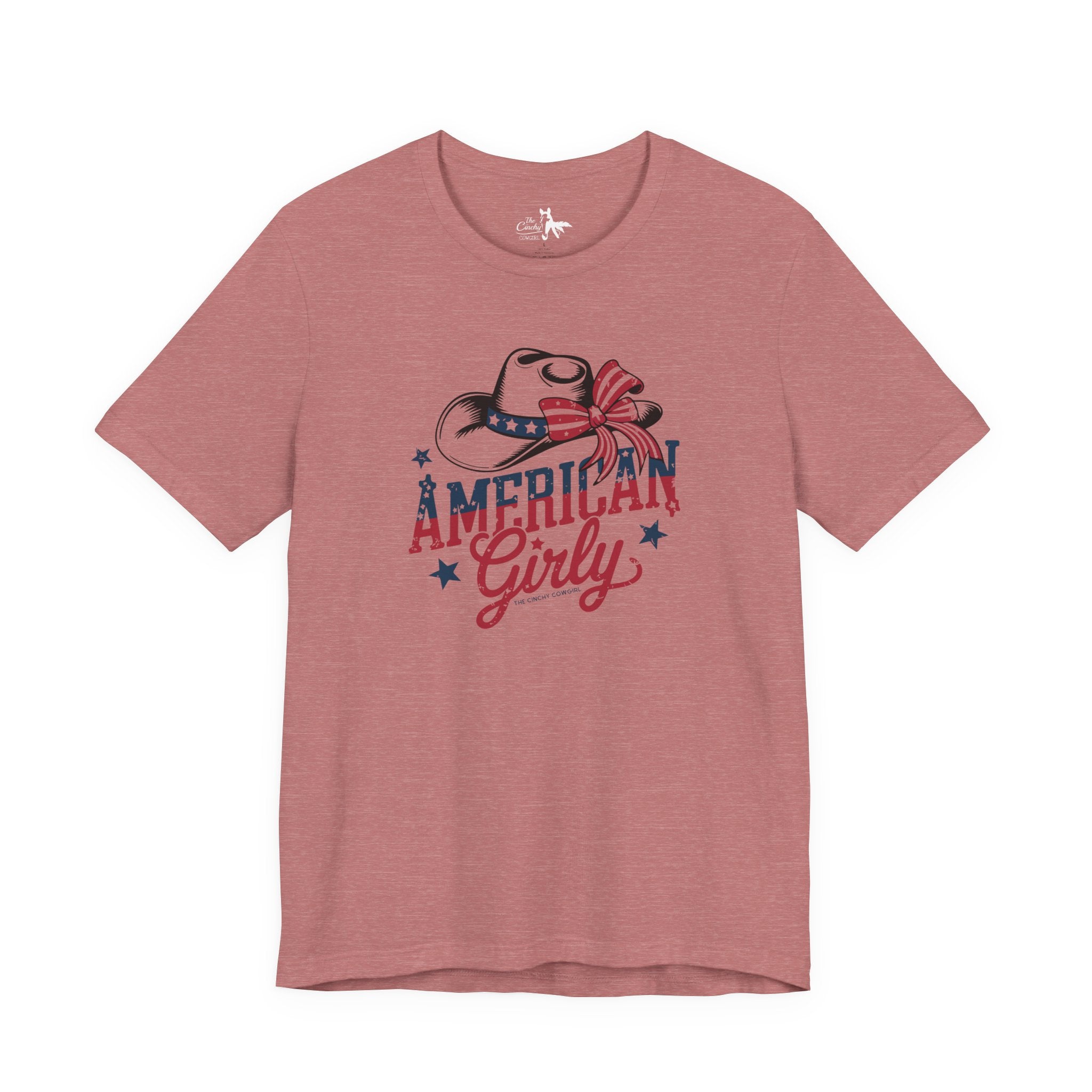 Patriotic American Girly Short Sleeve Tee Graphic Tee The Cinchy Cowgirl - Print Heather Mauve XS