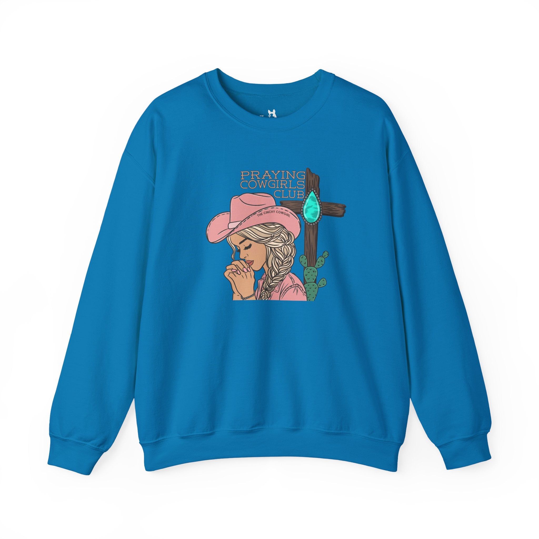 Praying Cowgirls Club Fleece Pullover Sweatshirt The Cinchy Cowgirl - Print S Sapphire