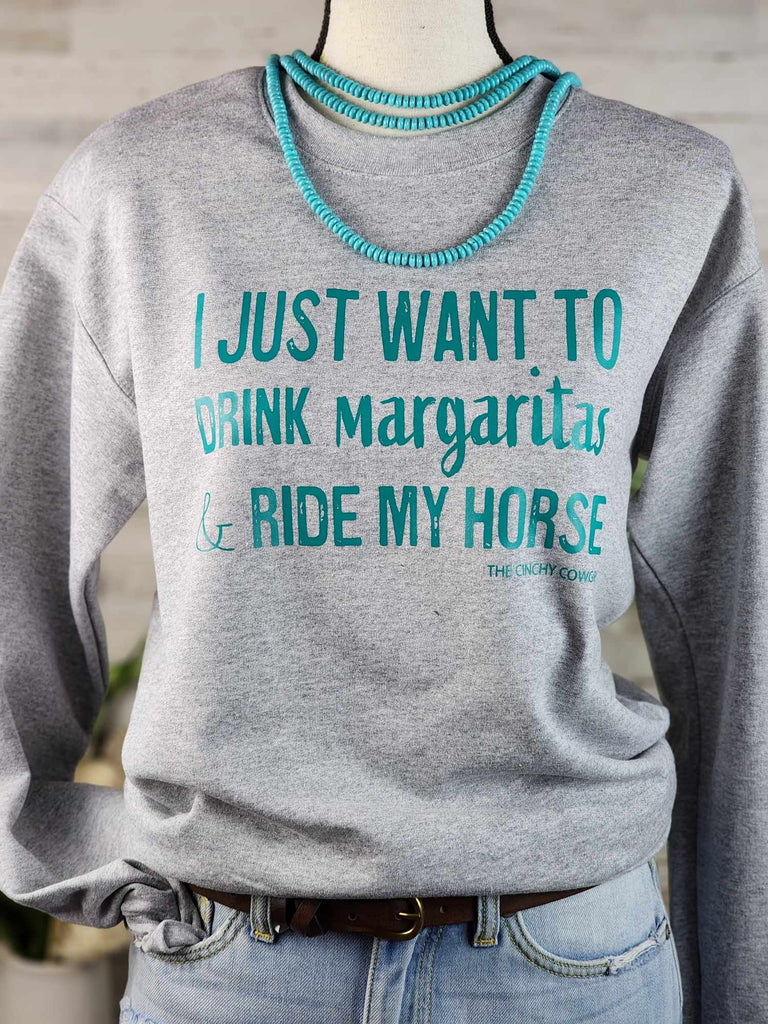 Heather Gray Drink Margaritas Pullover Sweatshirt Pullover The Cinchy Cowgirl   