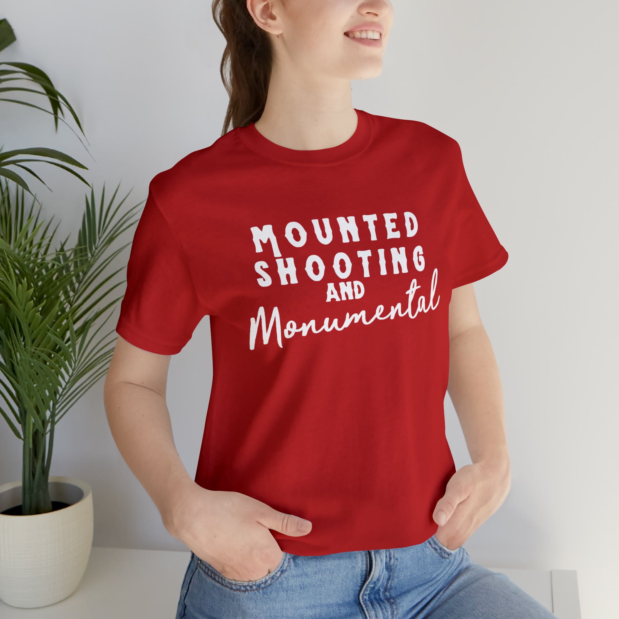 Mounted Shooting & Monumental Short Sleeve Tee Horse Riding Discipline Tee Printify Red XS
