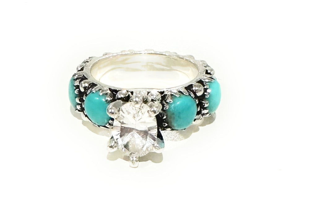 Kingman Turquoise  & White Topaz Sterling Silver Forever Ring NT jewelry Nizhoni Traders LLC   