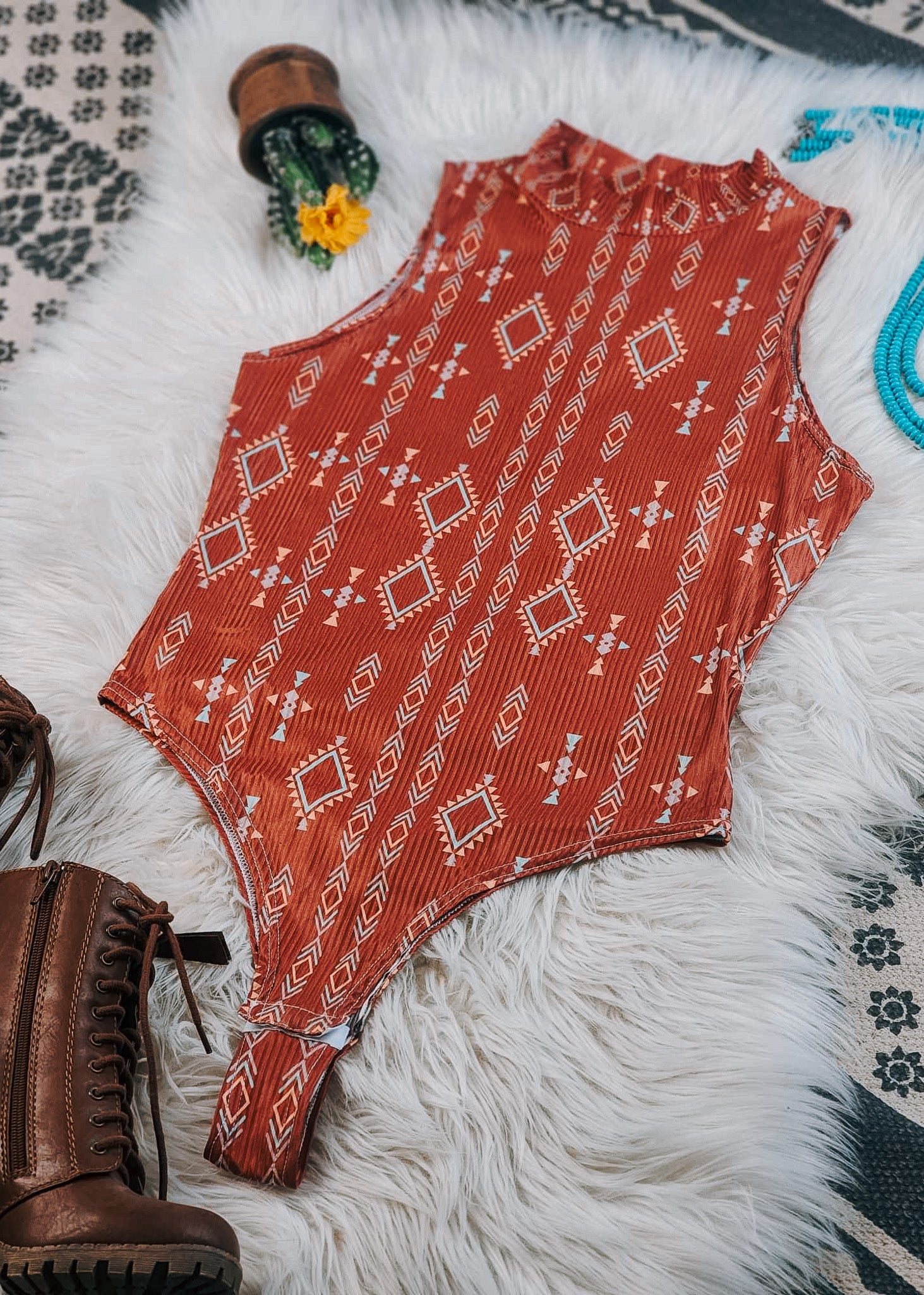 Rust Aztec Bodysuit body suit The Cinchy Cowgirl (YC)