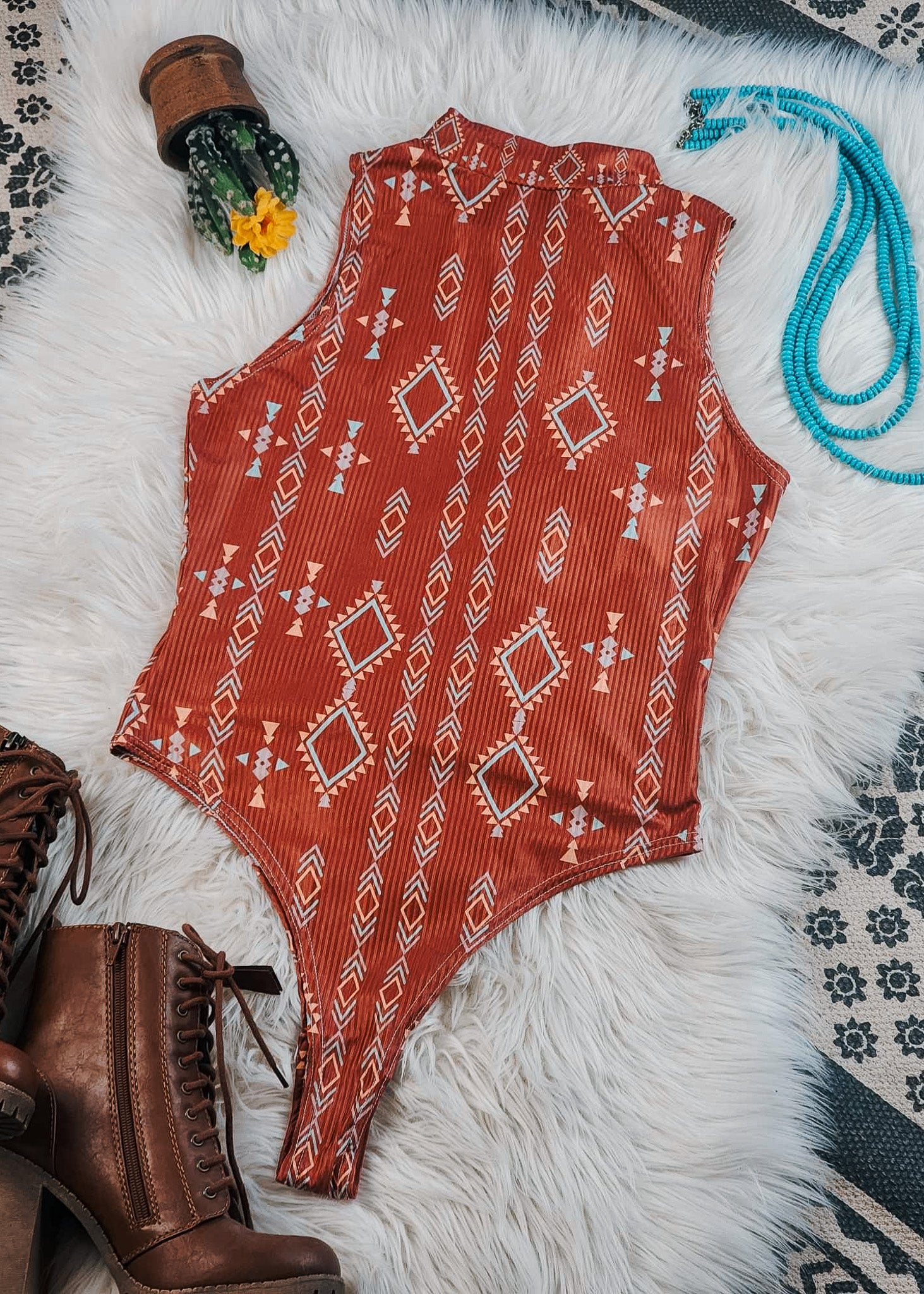 Rust Aztec Bodysuit body suit The Cinchy Cowgirl (YC)