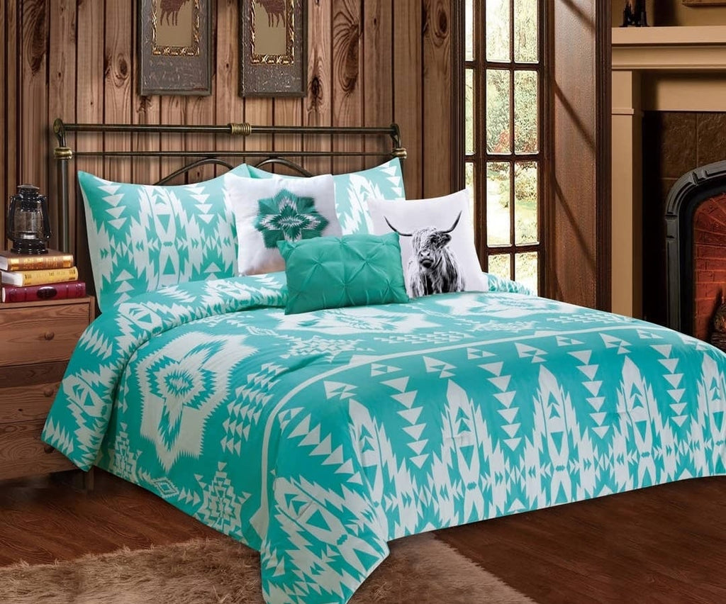 6 Piece Turquoise Aztec Bed Set bed set WL   