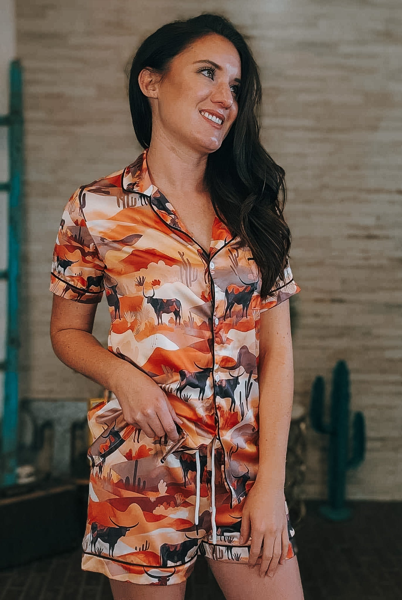Watercolor Cattle Silky Shorts Pajamas Set silky pajamas - shorts The Cinchy Cowgirl (YC)