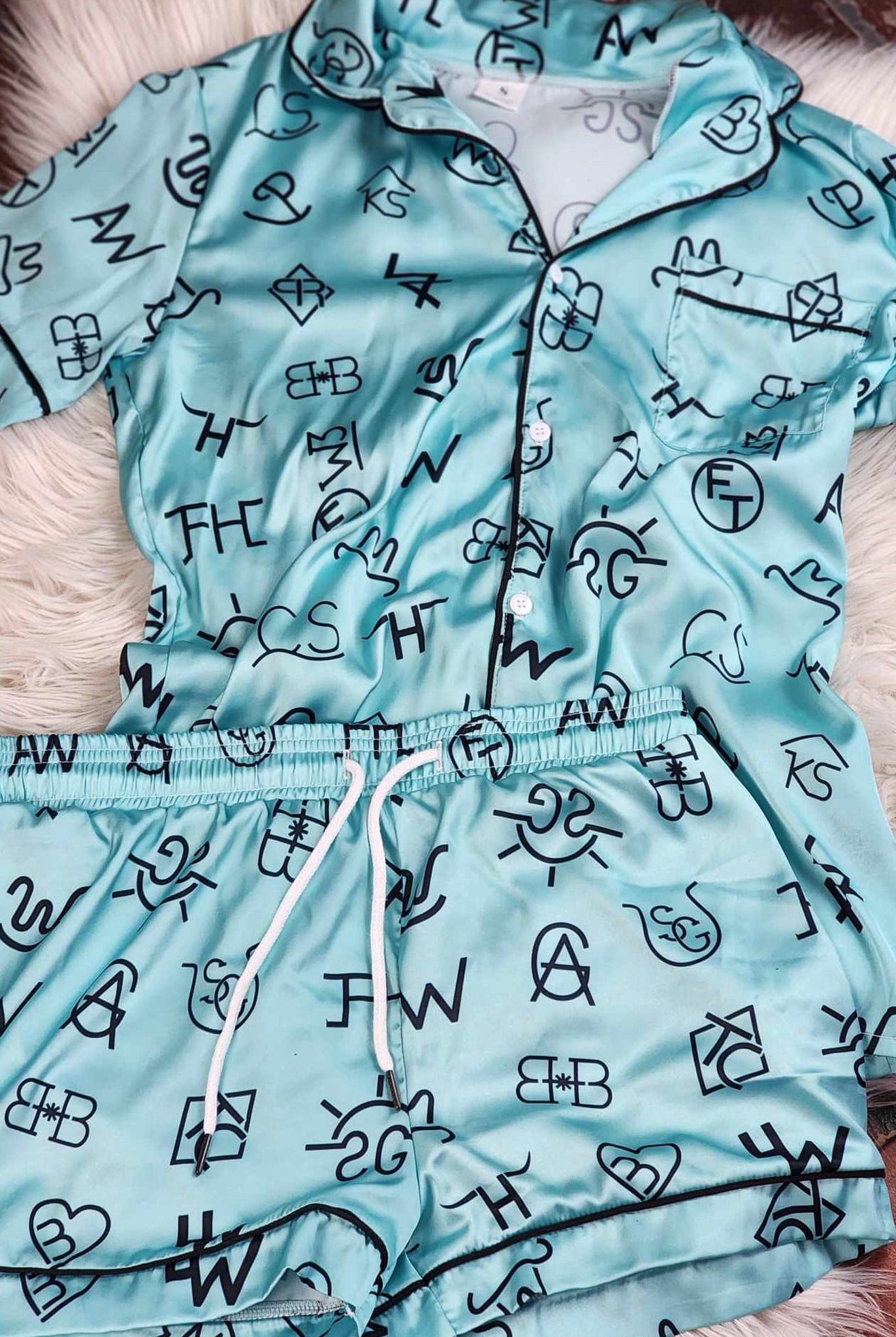 Turquoise Brands Silky Shorts Pajama Set silky pajamas - shorts The Cinchy Cowgirl (YC)