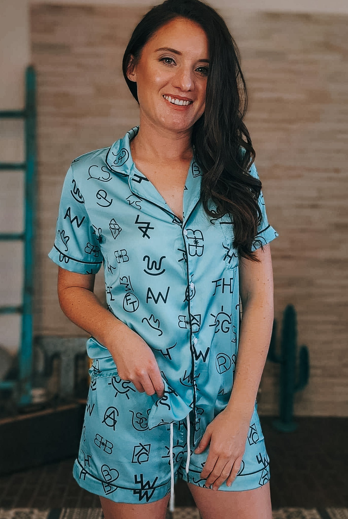 Turquoise Brands Silky Shorts Pajama Set silky pajamas - shorts The Cinchy Cowgirl (YC)