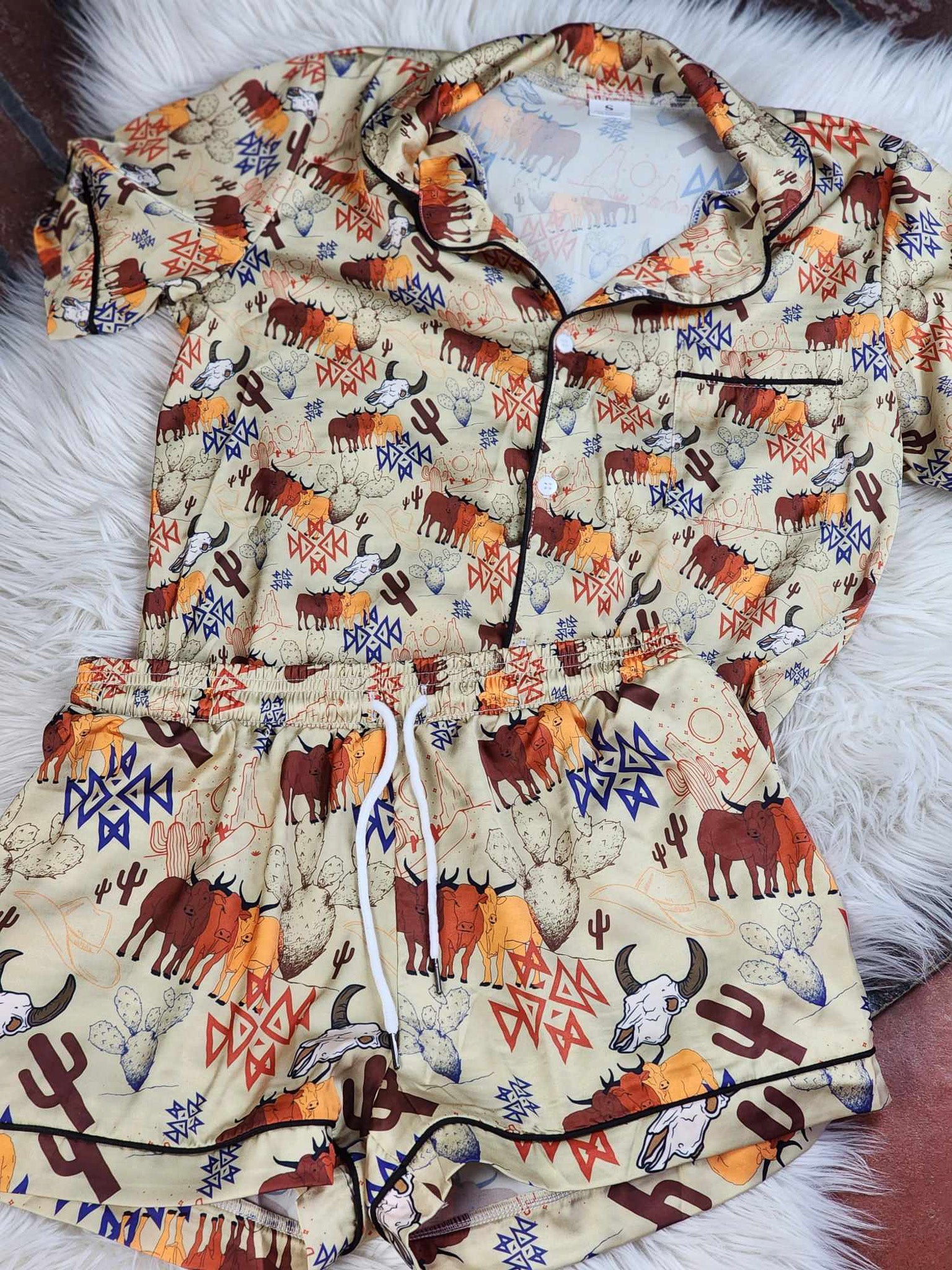 Desperado Days Silky Shorts Pajamas Set silky pajamas - shorts The Cinchy Cowgirl (YC)