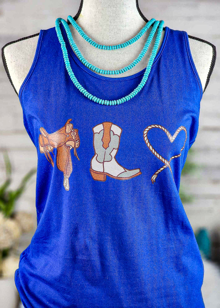Western Love Royal Blue Tank Top tcc graphic tee The Cinchy Cowgirl   