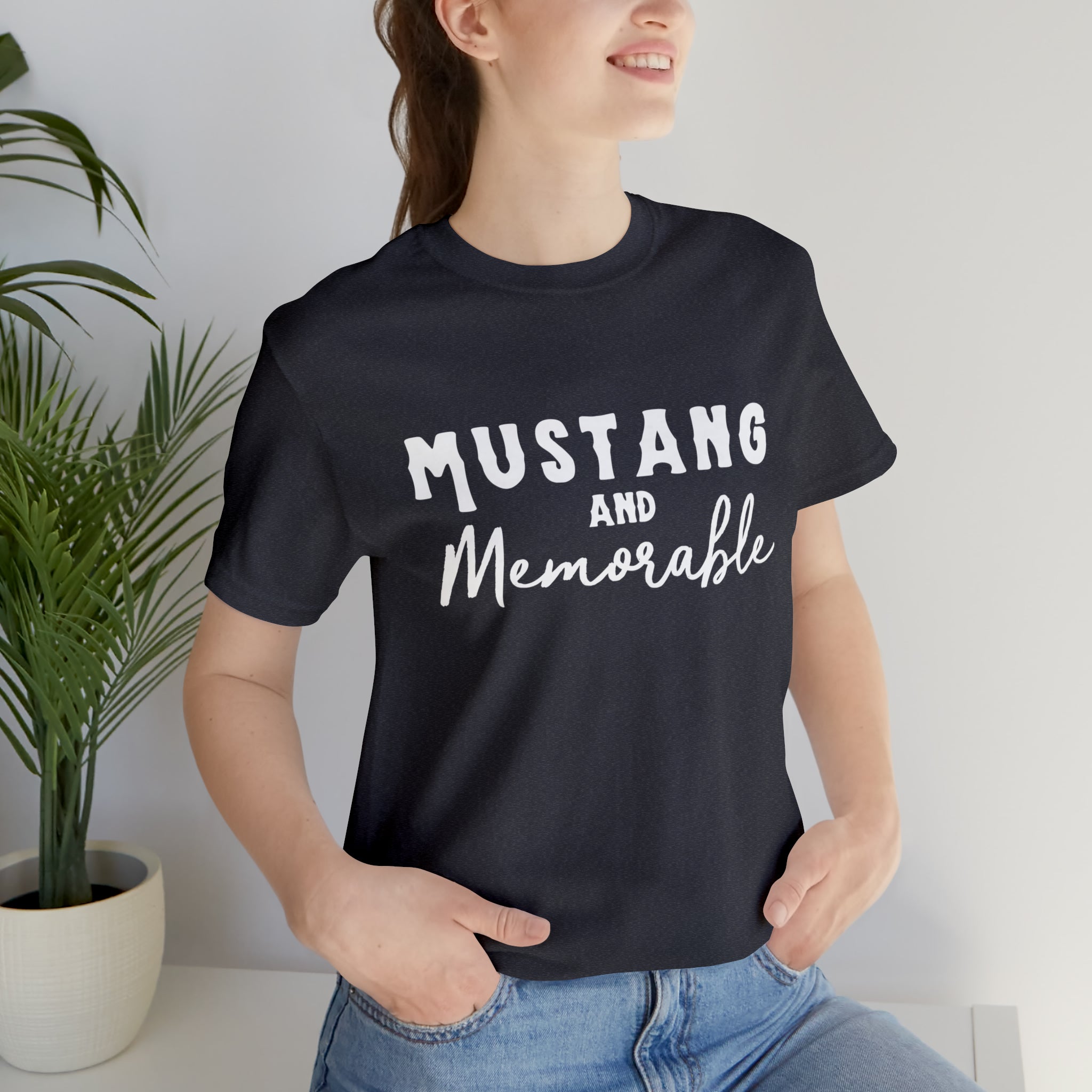 Mustang & Memorable Short Sleeve Tee Horse Color Shirt Printify Heather Navy XS