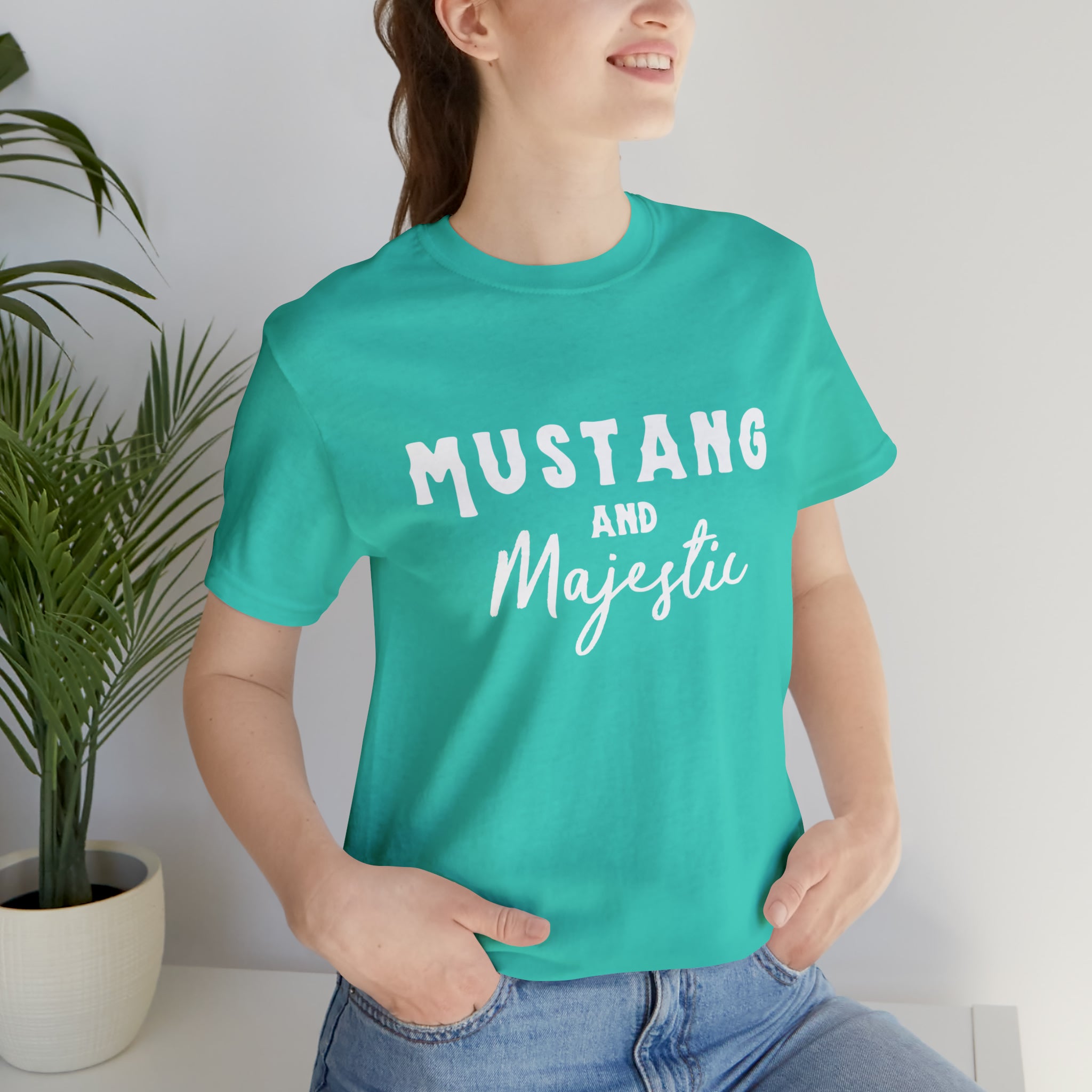 Mustang & Majestic Short Sleeve Tee Horse Color Shirt Printify Teal XS