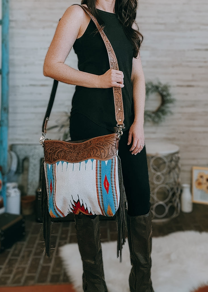 Concealed Carry White & Turquoise Handbag Concealed Carry Crossbody Handbag The Cinchy Cowgirl (ARY)   