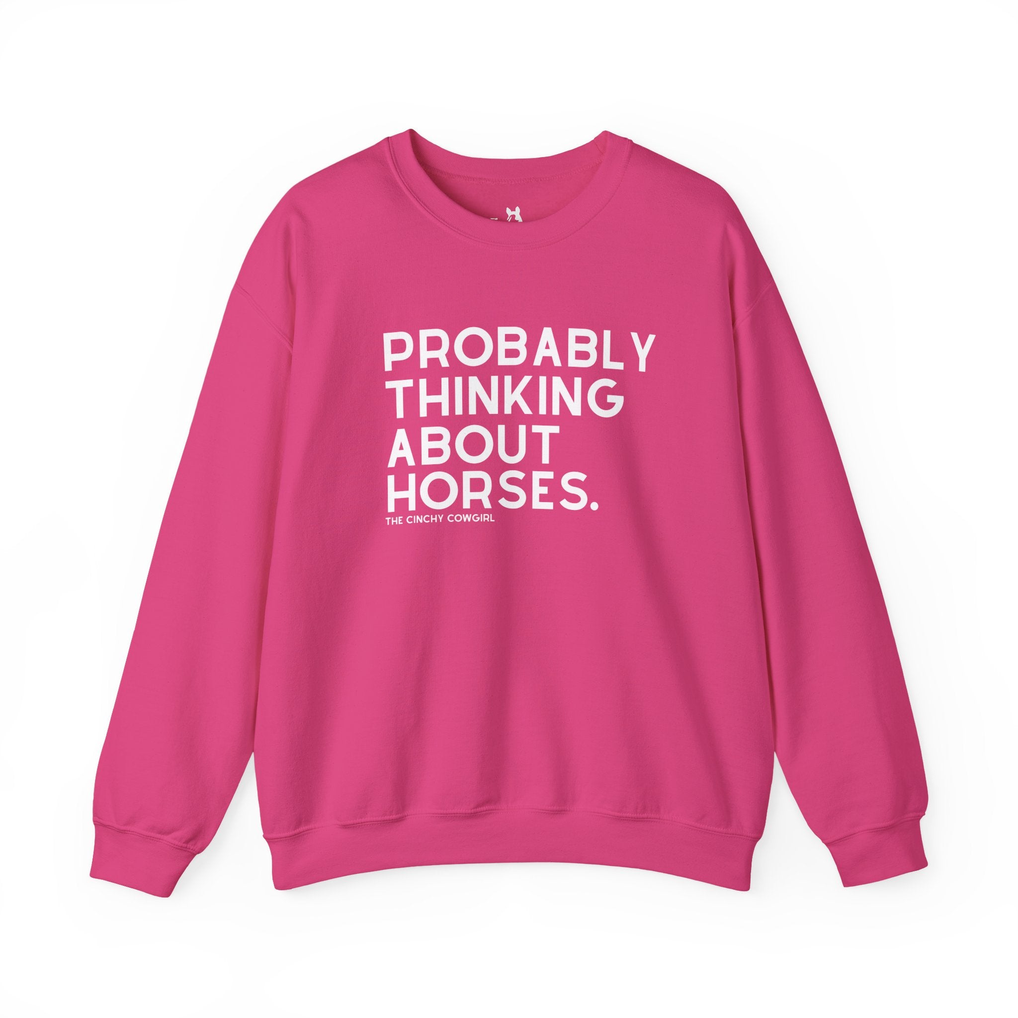 Probably Thinking About Horses Fleece Pullover Sweatshirt The Cinchy Cowgirl - Print S Heliconia