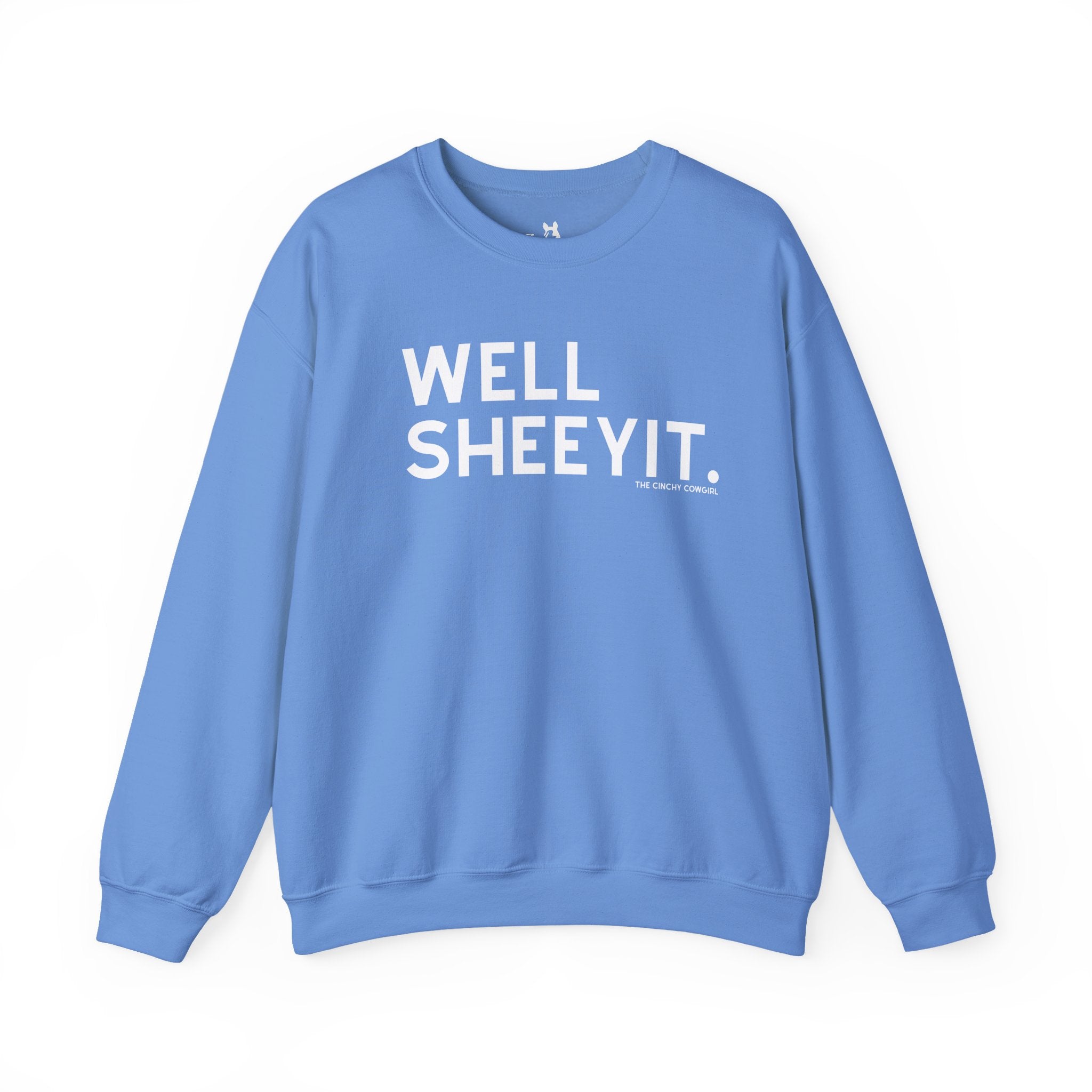 Well Sheeyit Fleece Pullover Sweatshirt The Cinchy Cowgirl - Print S Carolina Blue