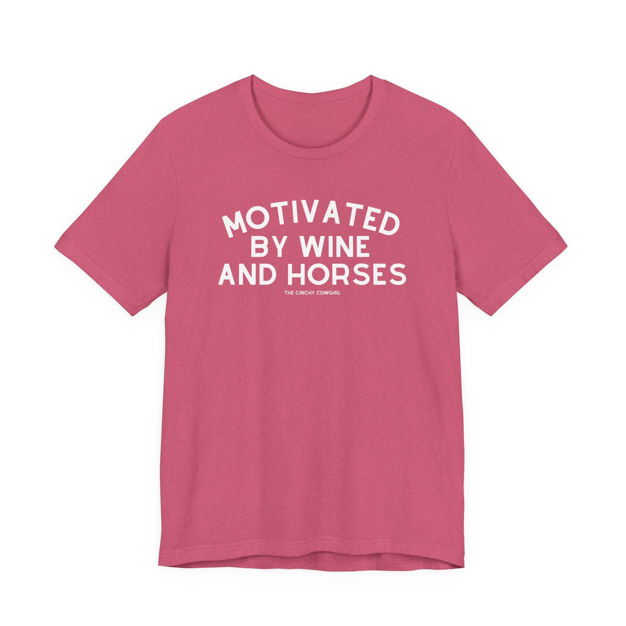 Motivated By Wine & Horses Short Sleeve Tee T-Shirt The Cinchy Cowgirl - Print Heather Raspberry XS