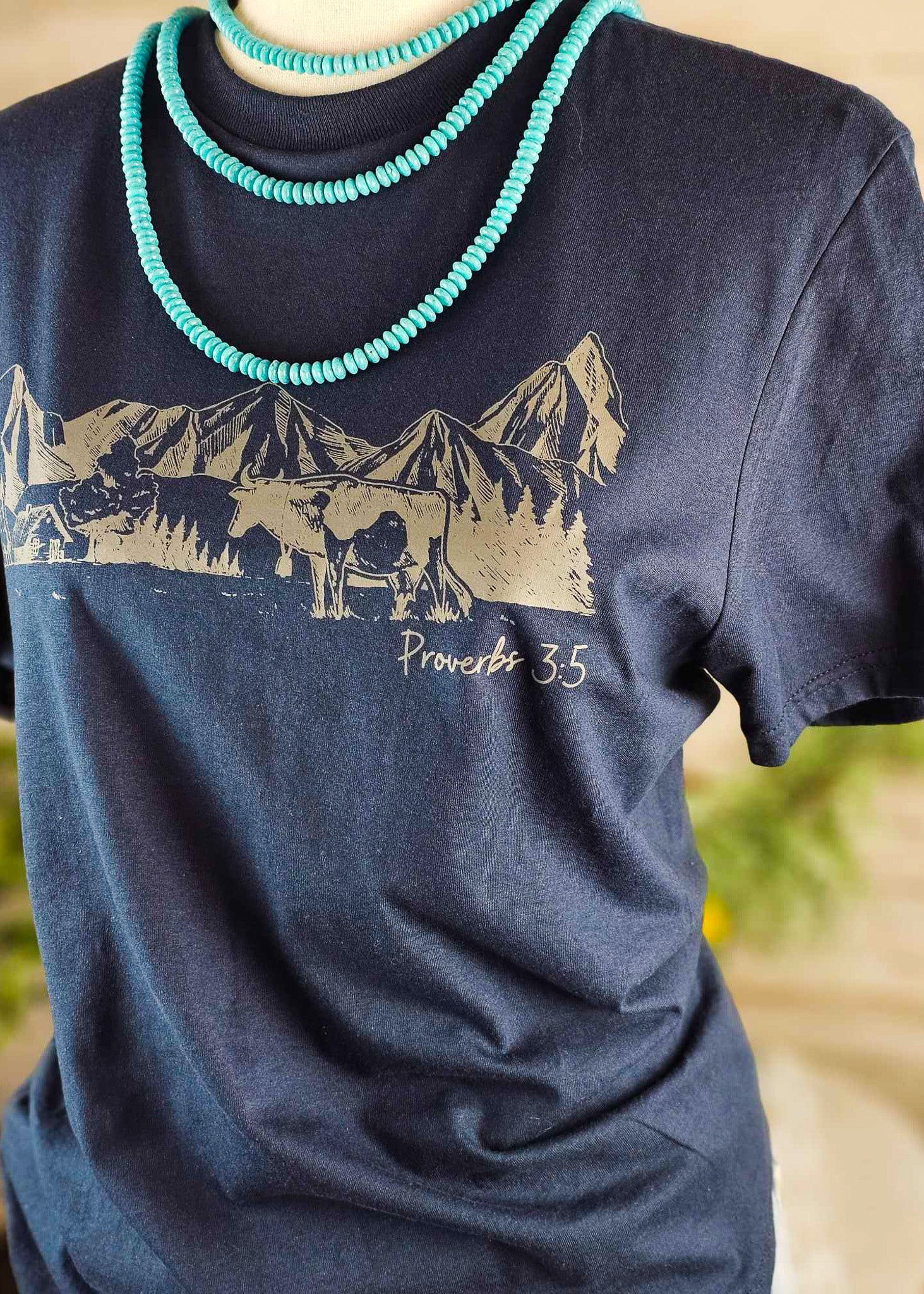 Navy Proverbs 3:5 Short Sleeve Graphic Tee tcc graphic tee The Cinchy Cowgirl