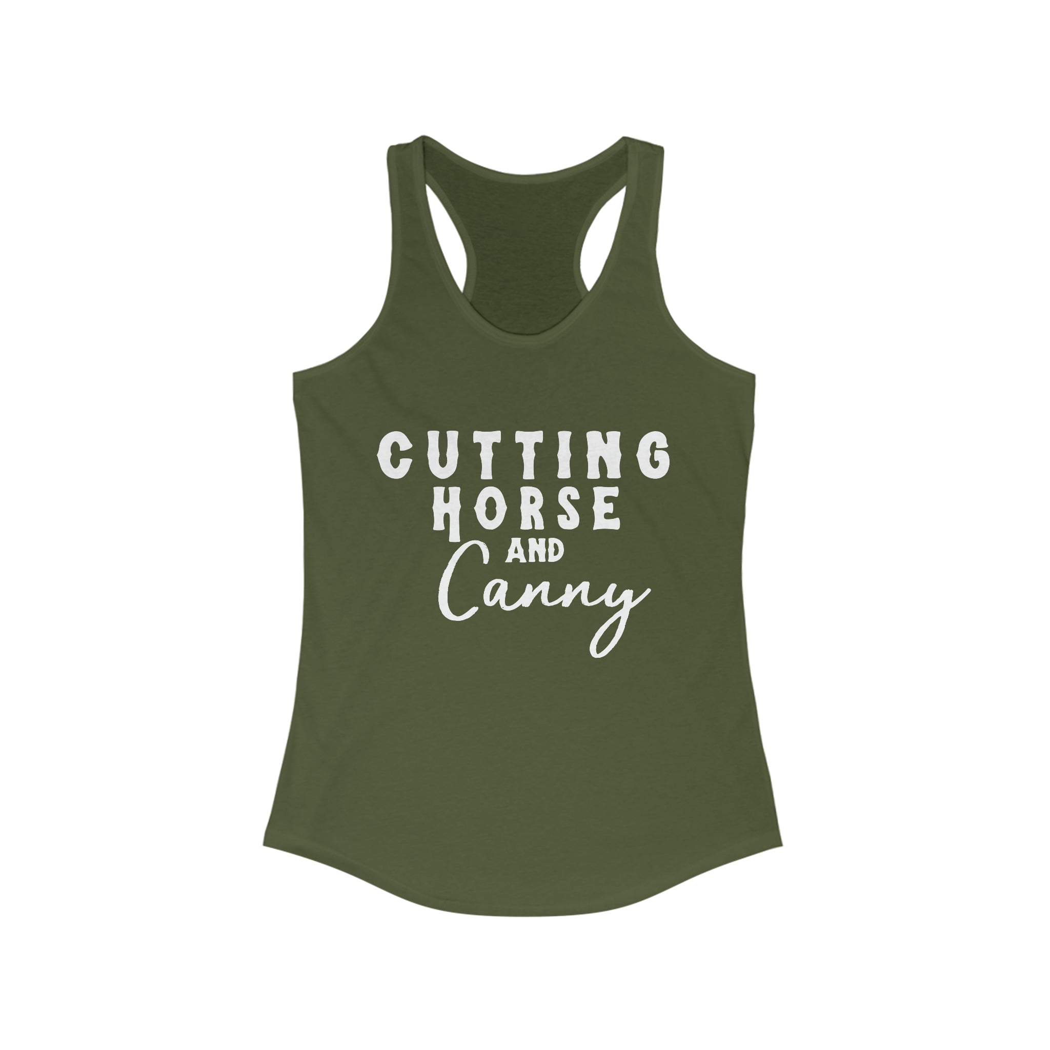 Cutting Horse & Canny Racerback Tank Horse Riding Discipline Tee Printify XS Solid Military Green