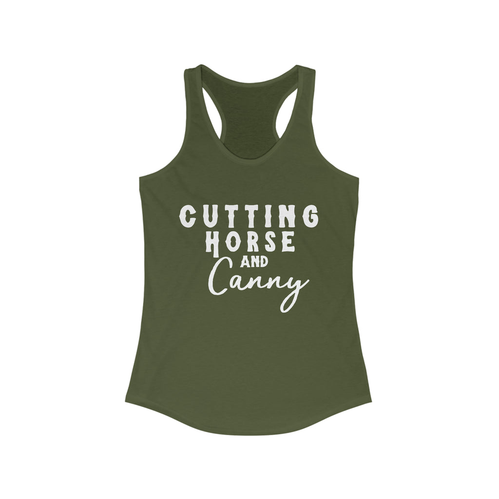 Cutting Horse & Canny Racerback Tank Horse Riding Discipline Tee Printify XS Solid Military Green 