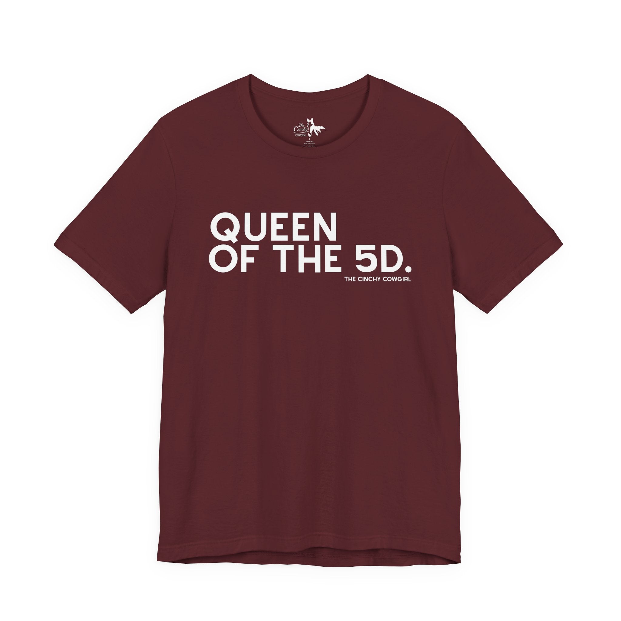 Queen of the 5D Short Sleeve Tee graphic tee - dropship The Cinchy Cowgirl - Print Maroon XS