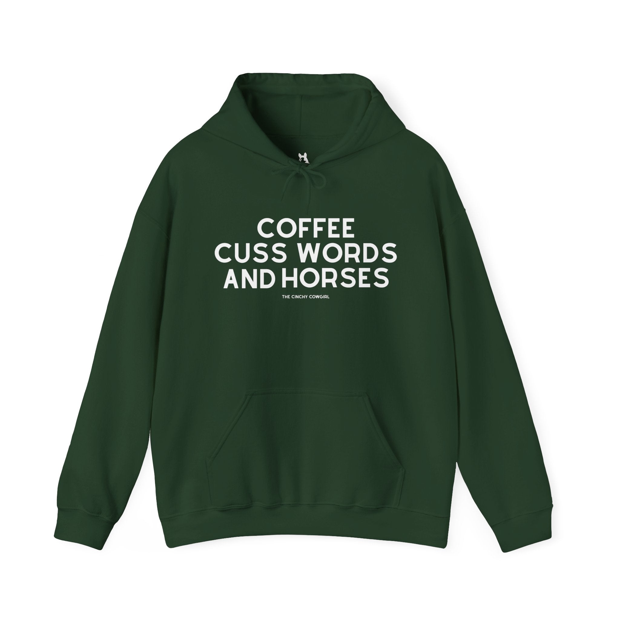 Coffee, Cuss Words & Horses Hoodie Hoodie The Cinchy Cowgirl - Print Forest Green S