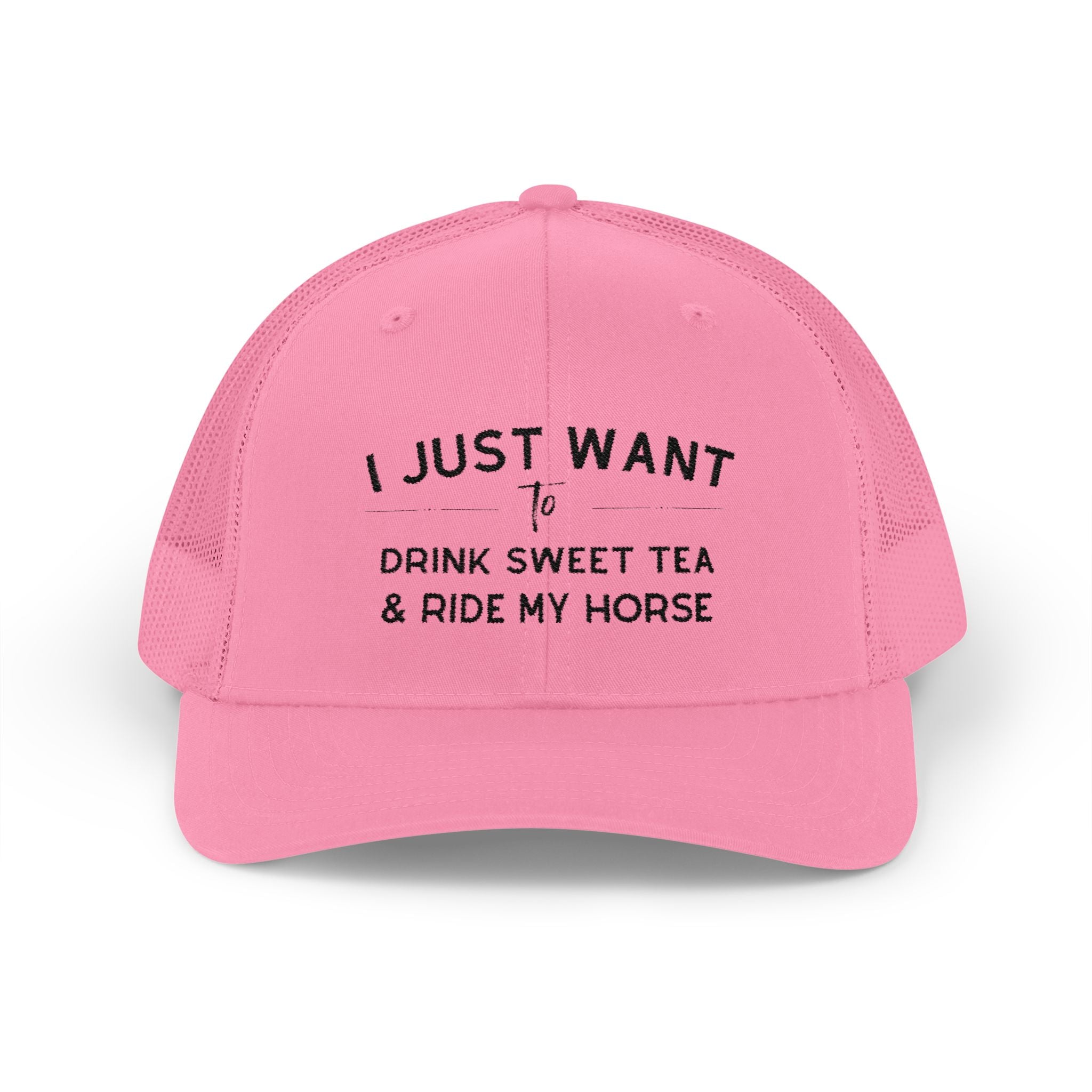 I Just Want To Drink Sweet Tea and Ride My Horse Trucker Hat Hats The Cinchy Cowgirl - Print Pink One size