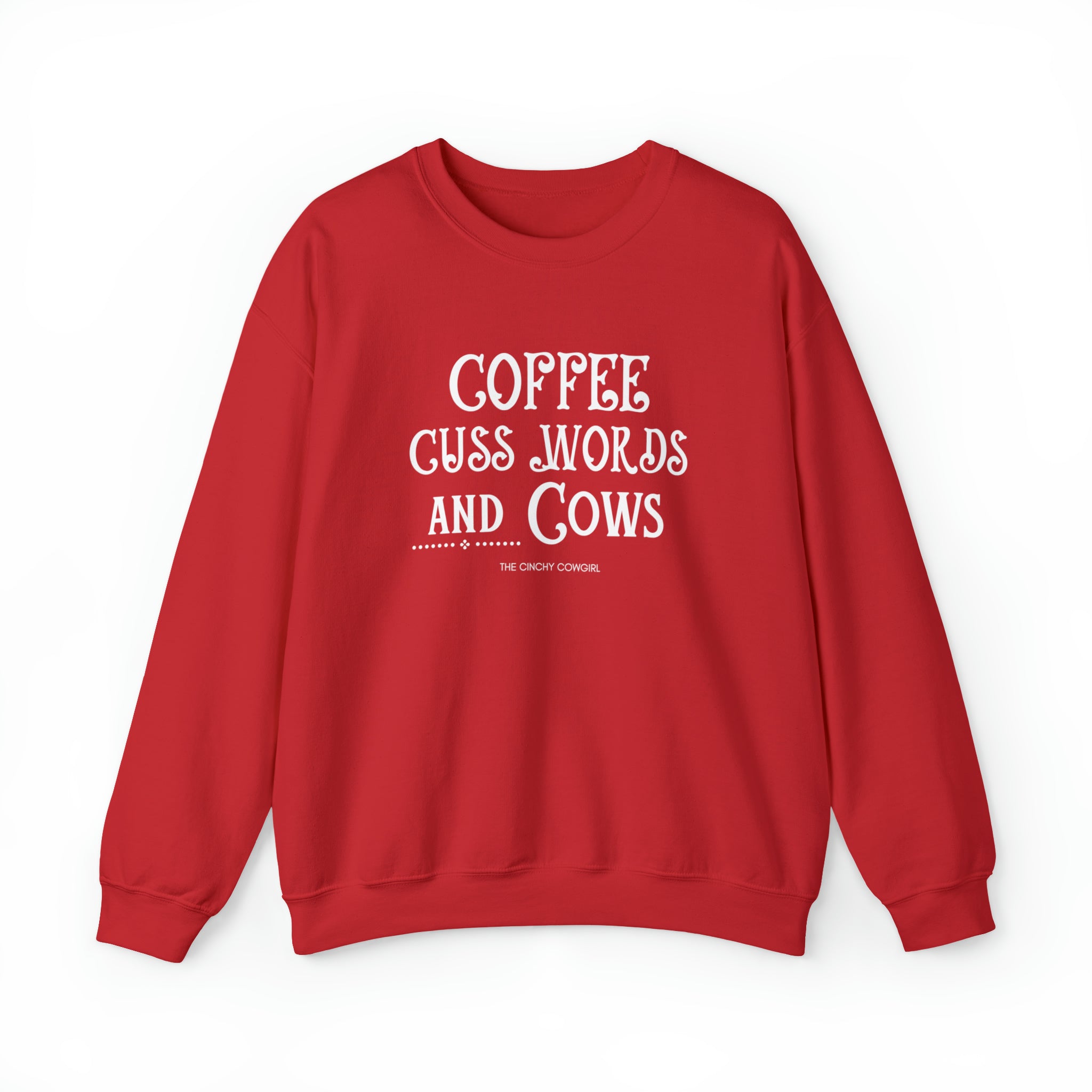 Coffee Cuss Words & Cows Crewneck Sweatshirt Sweatshirt Printify S Red