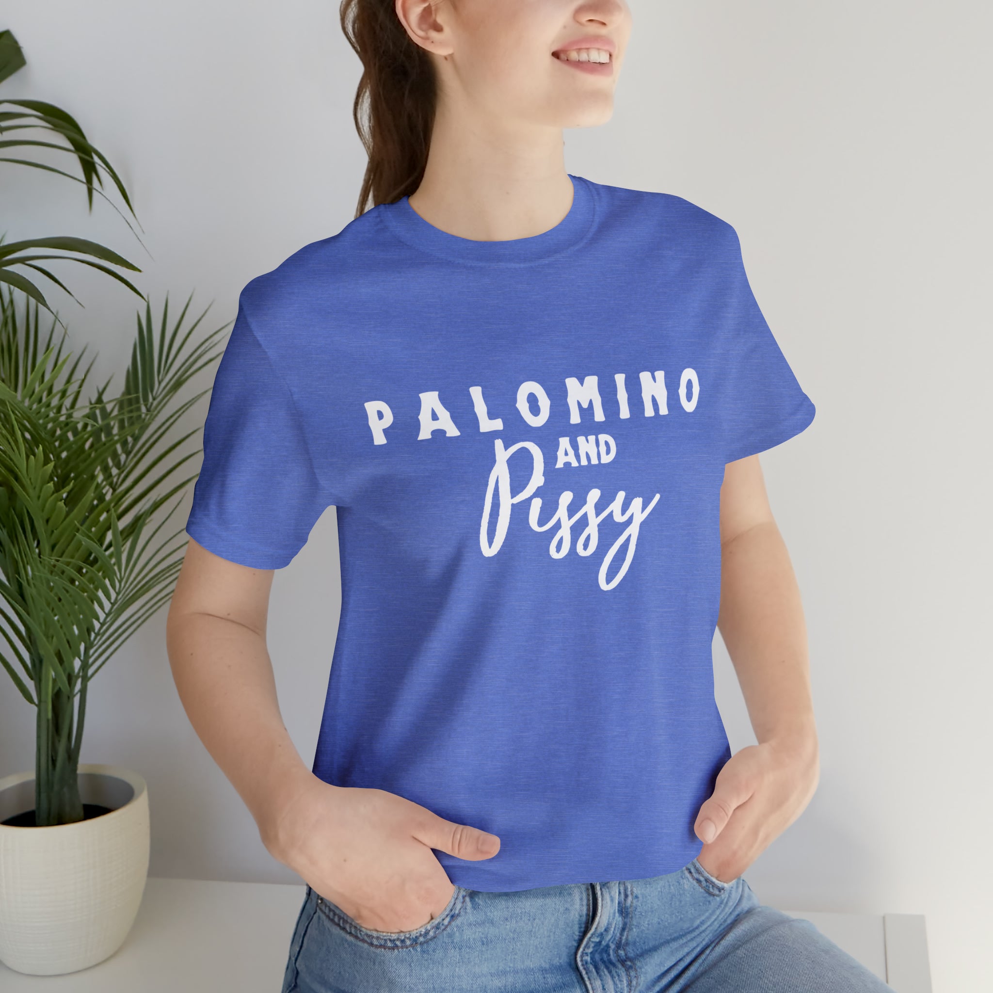 Palomino & Pissy Short Sleeve Tee Horse Color Shirt Printify Heather Columbia Blue XS