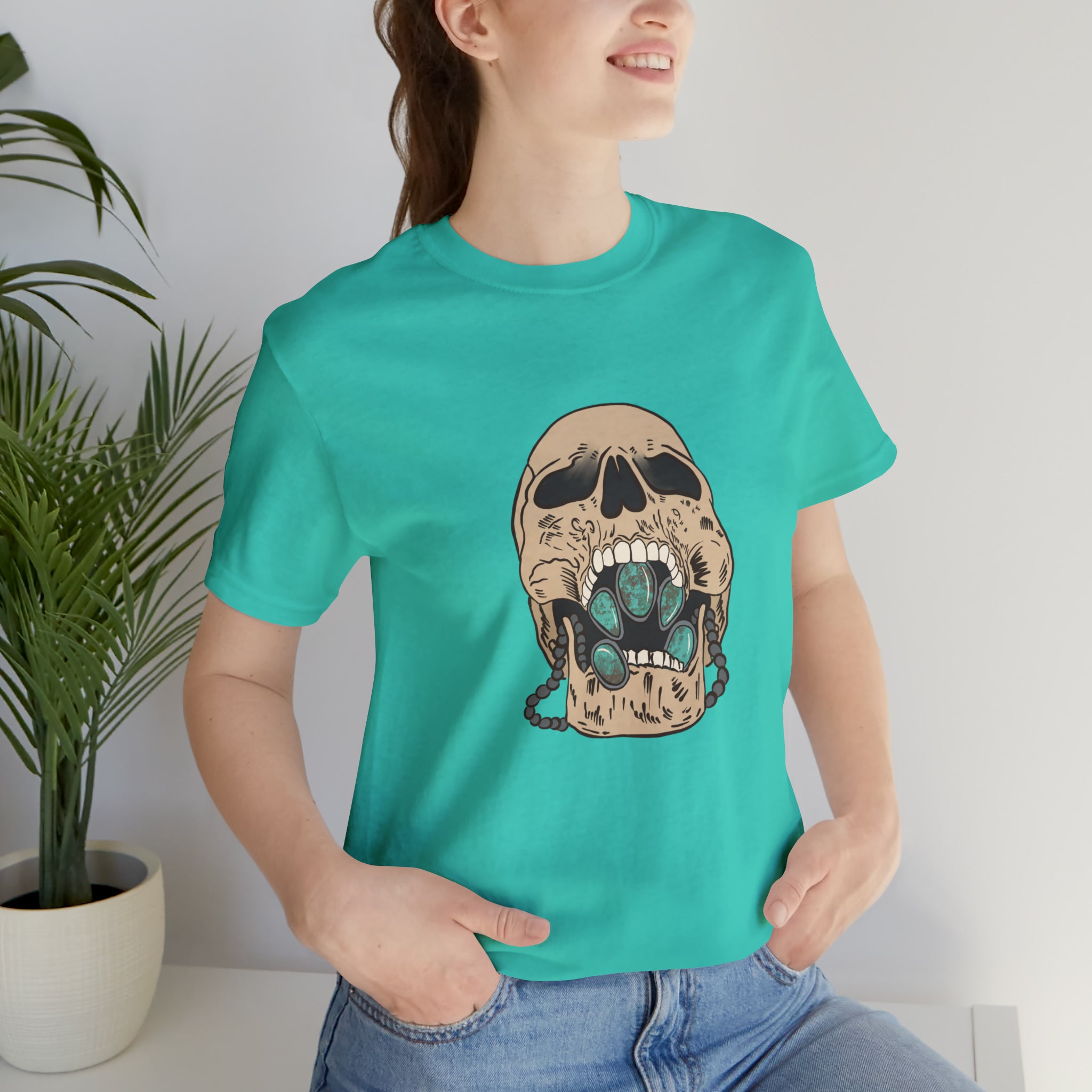 Squash Blossom Skull Short Sleeve Tee tcc graphic tee Printify Teal XS