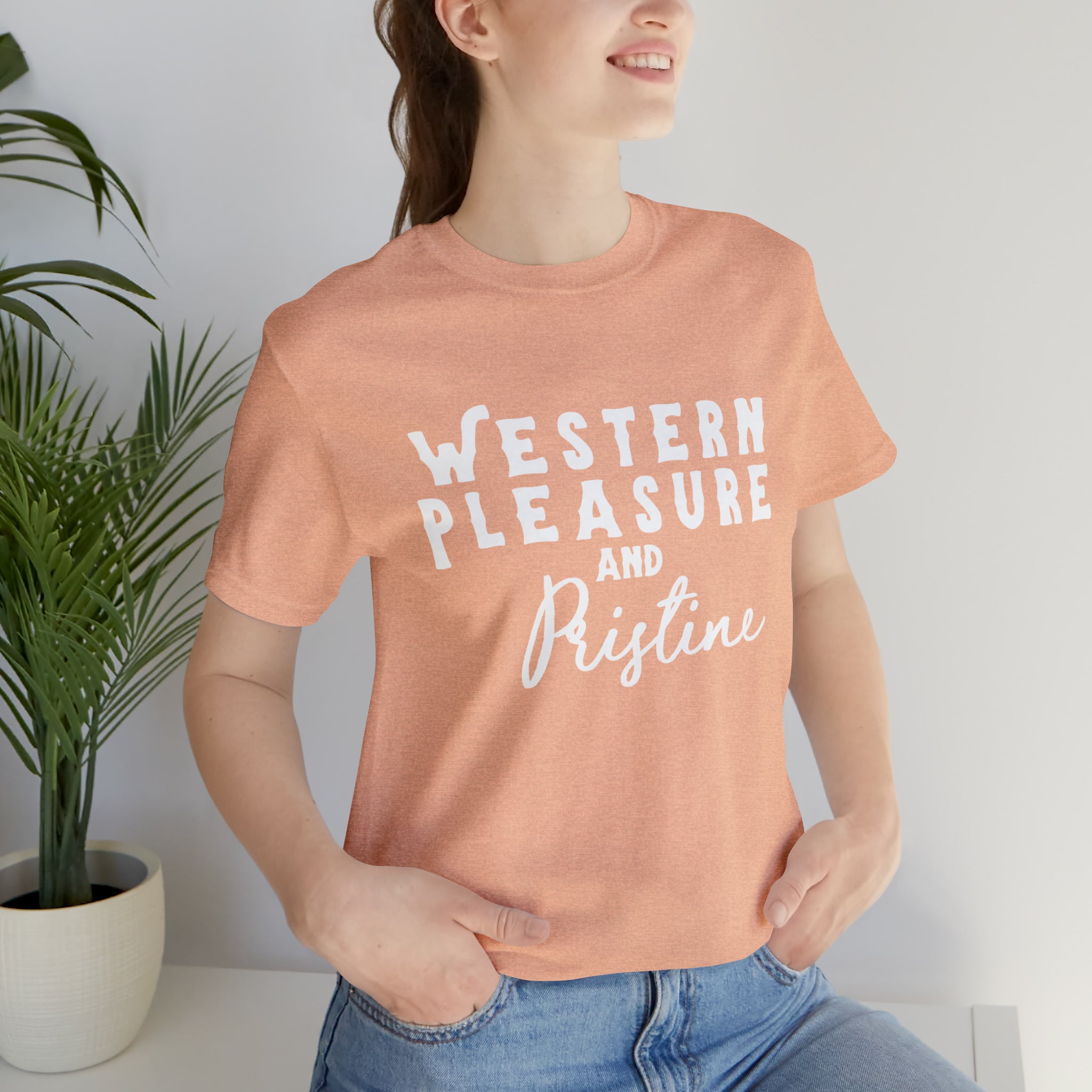 Western Pleasure & Prisitine Short Sleeve Tee Horse Riding Discipline Tee Printify Heather Peach XS
