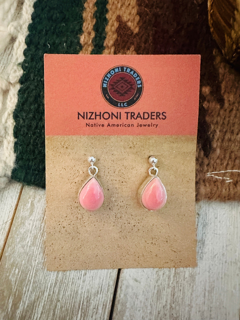 Navajo Queen Pink Conch & Sterling Silver Dangle Earrings NT jewelry Nizhoni Traders LLC   
