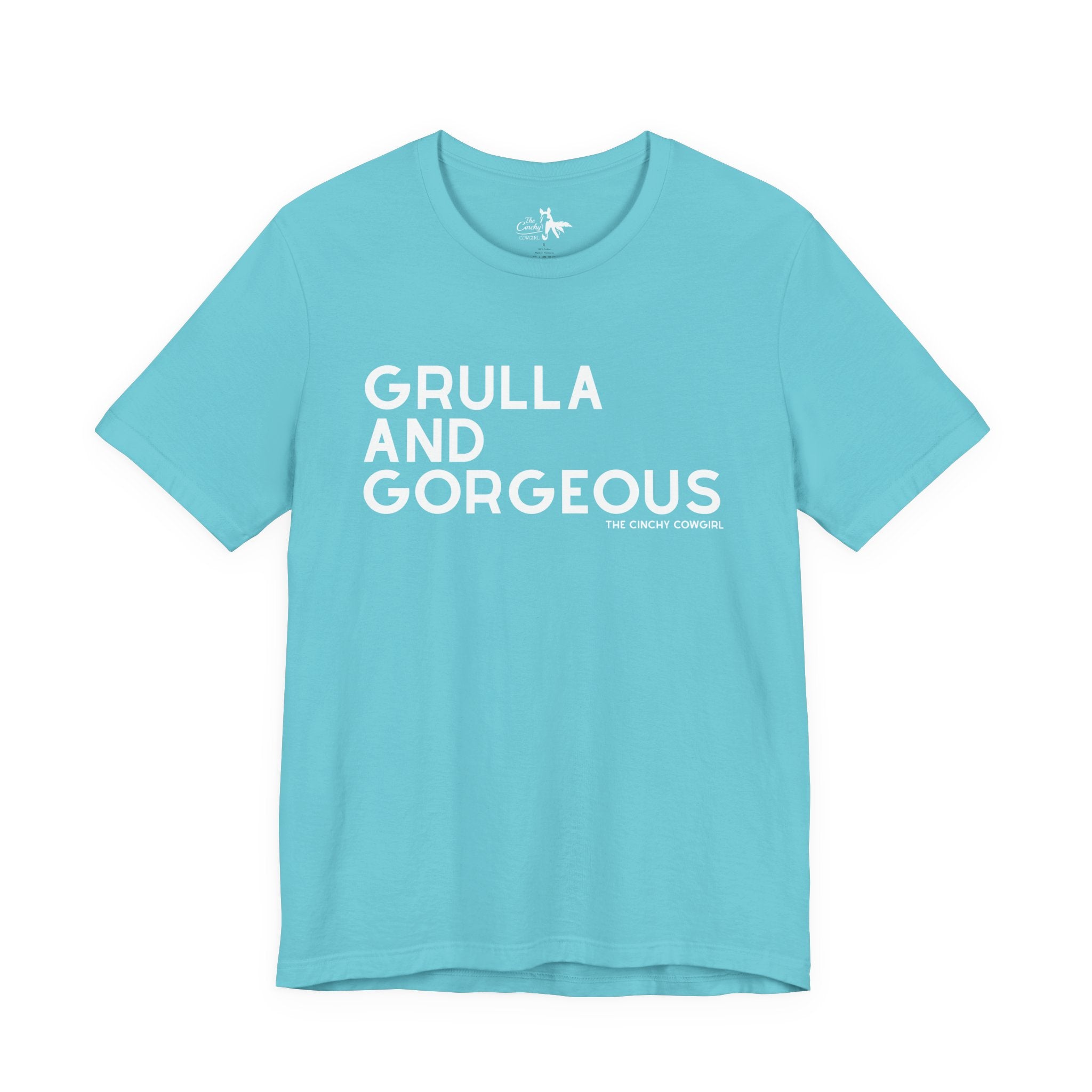 Grulla & Gorgeous Short Sleeve Tee Graphic Tee The Cinchy Cowgirl - Print Turquoise XS